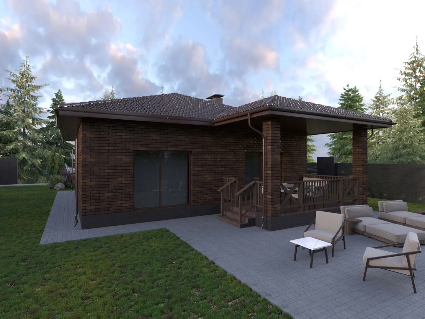 Одноэтажный дом с террасой МХ-137