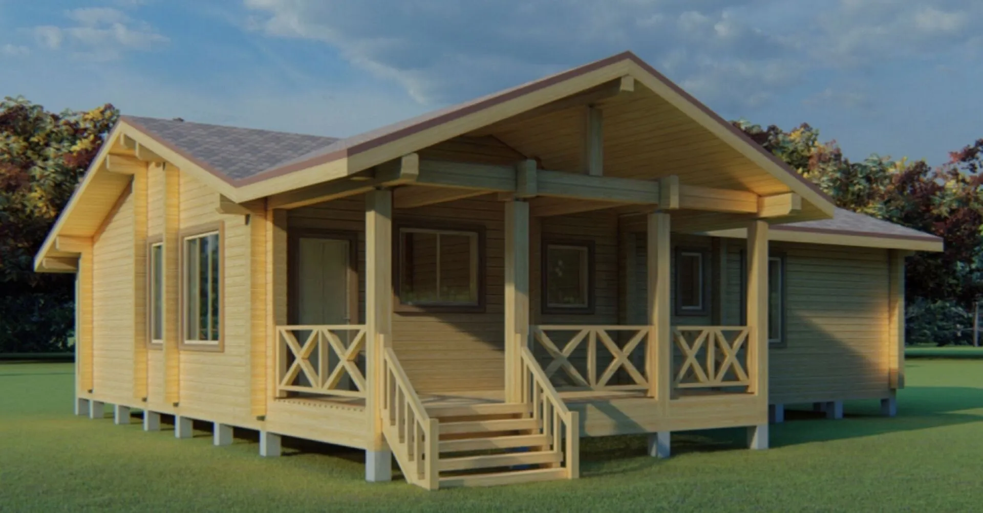 Одноэтажный дом в классическом стиле 