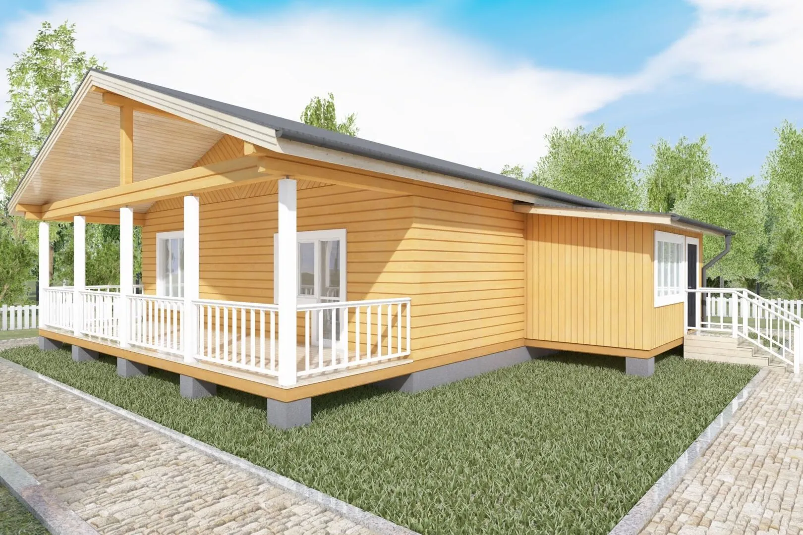 Одно этажный брусовый дом с террасой