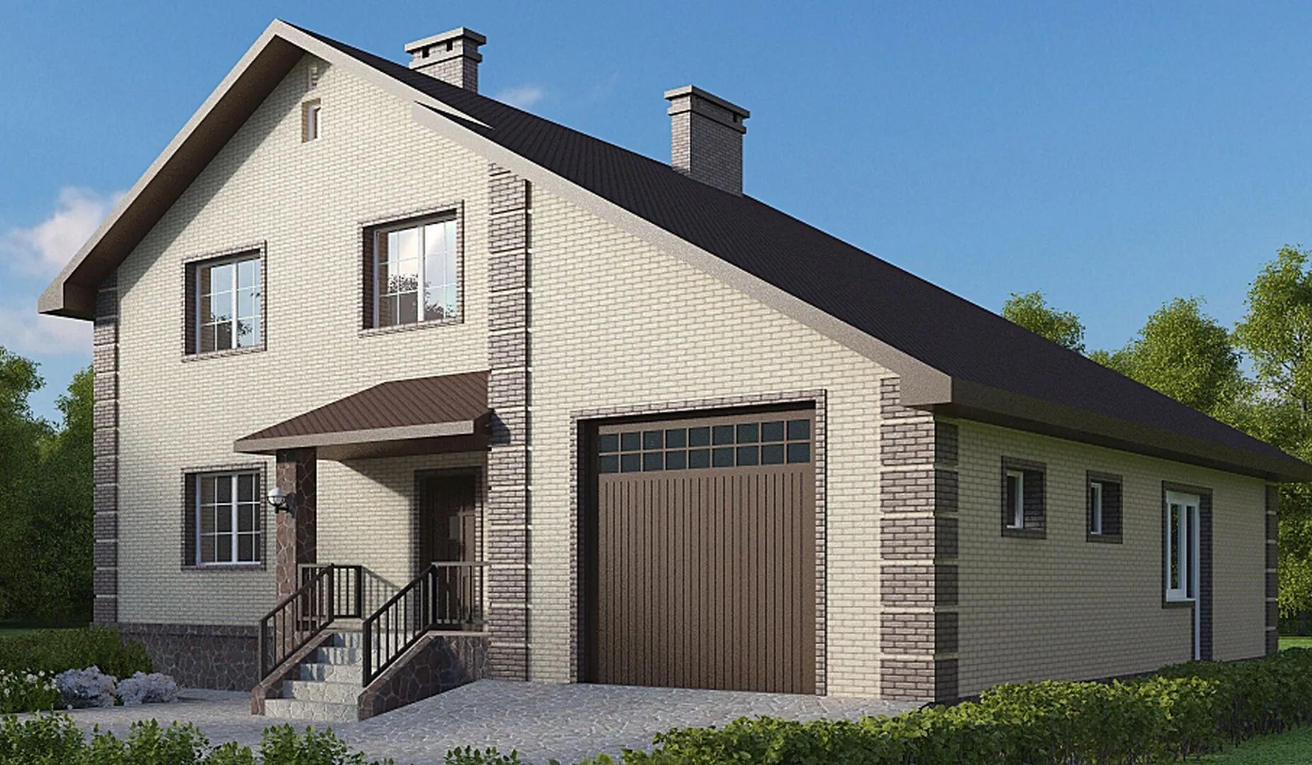 Коттедж со встроенным гаражом