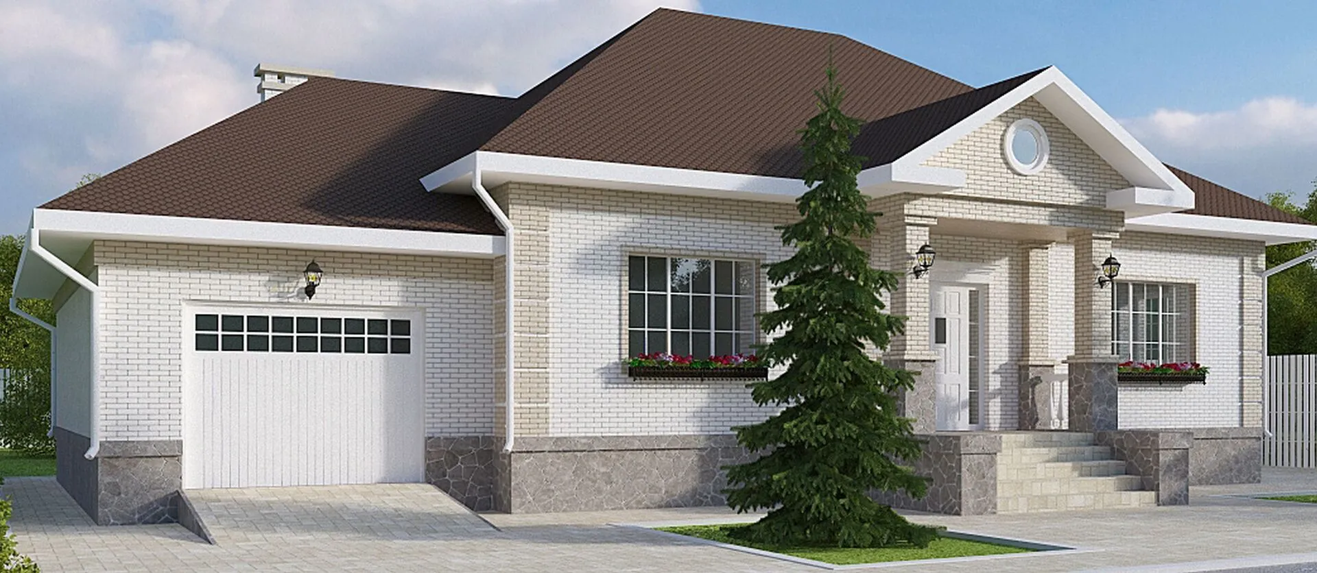 Одноэтажный дом с гаражом