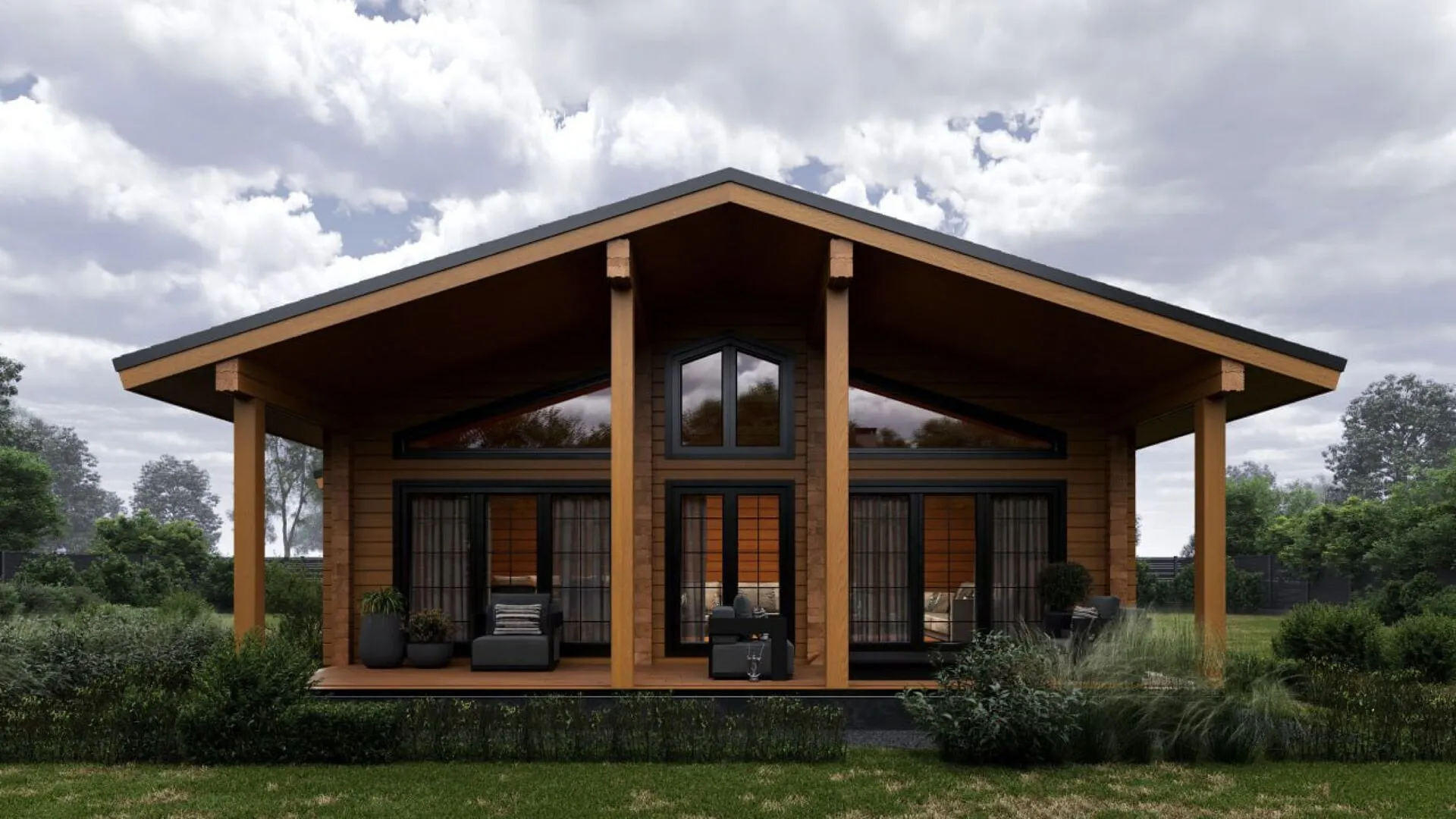 Одноэтажный дом в классическом стиле 