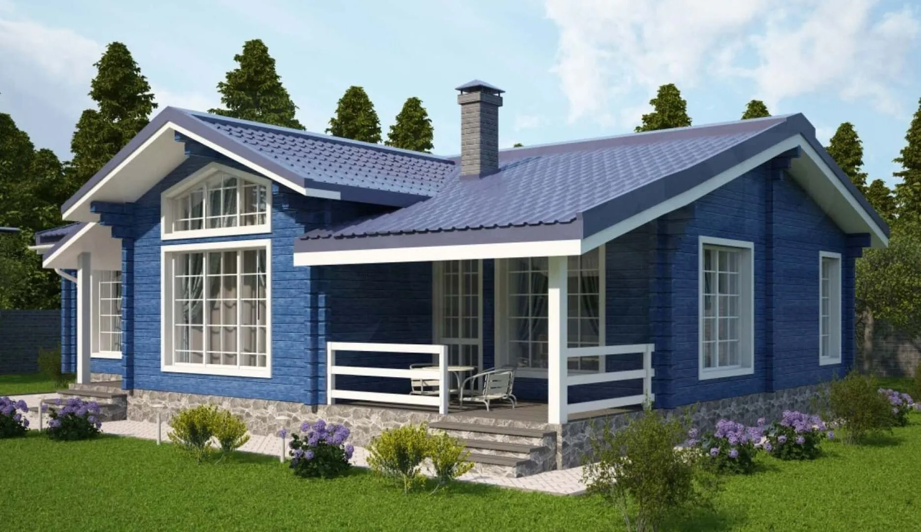 Одноэтажный дом из клееного бруса с удобной планировкой КБ94