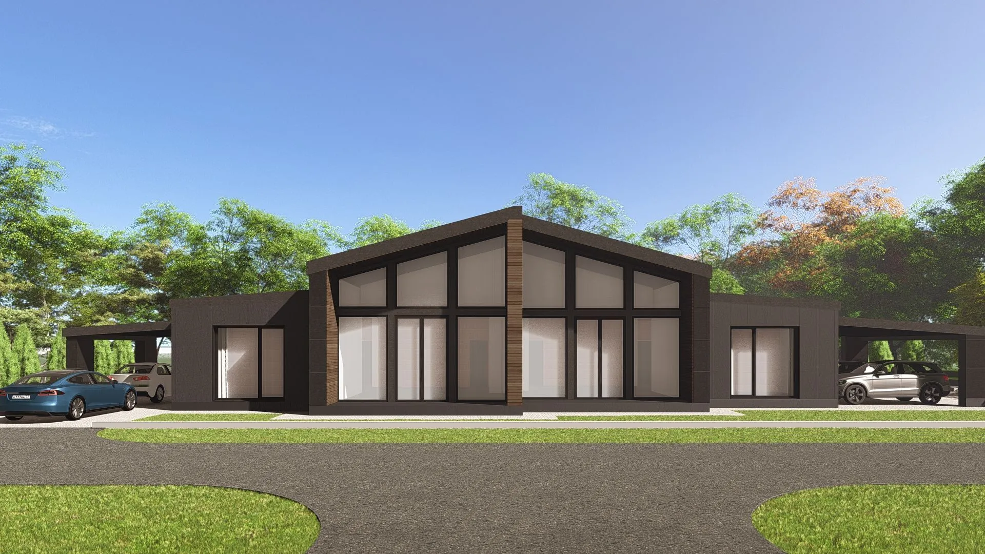 Танхаус для 2х семей с навесом ,в стиле 