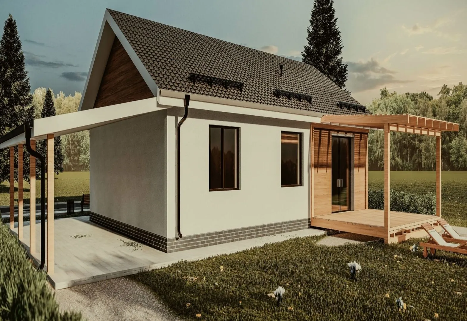 Одноэтажный дом с двухскатной кровлей