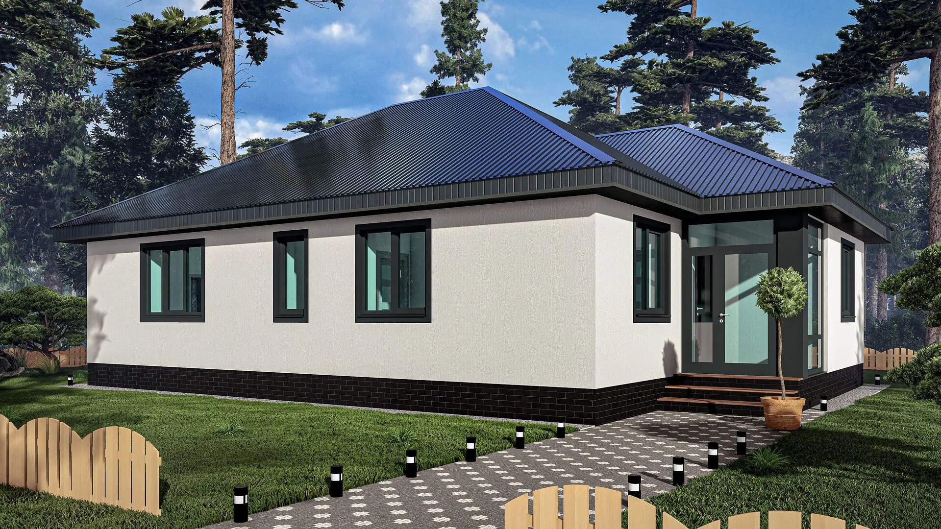 Одноэтажный дом с большой кухней-гостинной