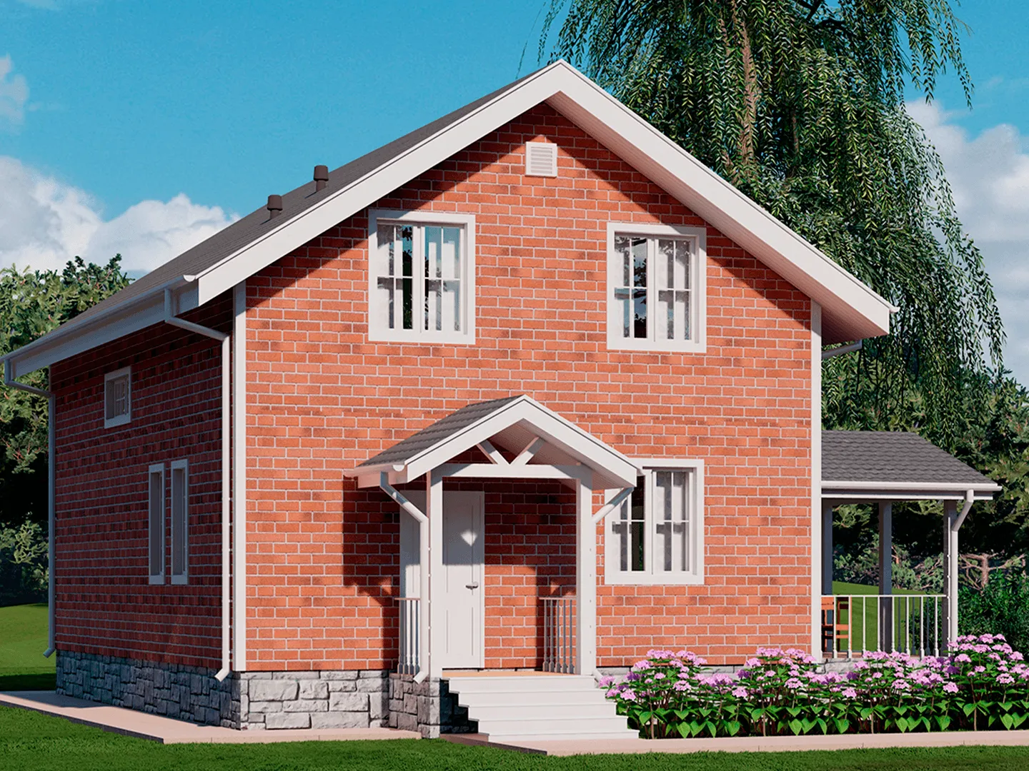 Двухэтажный дом КД-33 с террасой и крыльцом