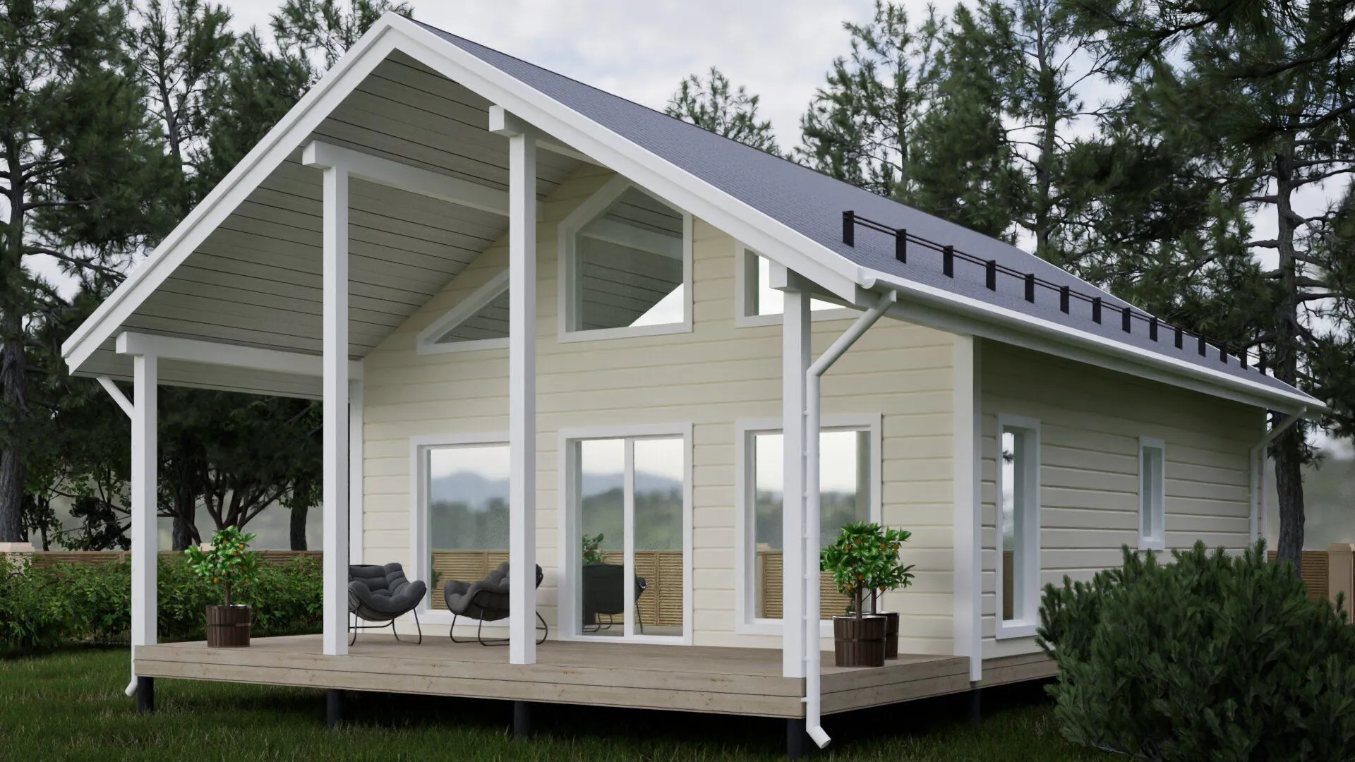 Каркасный дом с мансардой-M117