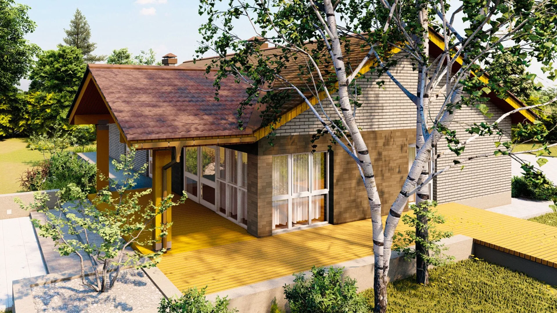 Одноэтажный дом с террасой О-141