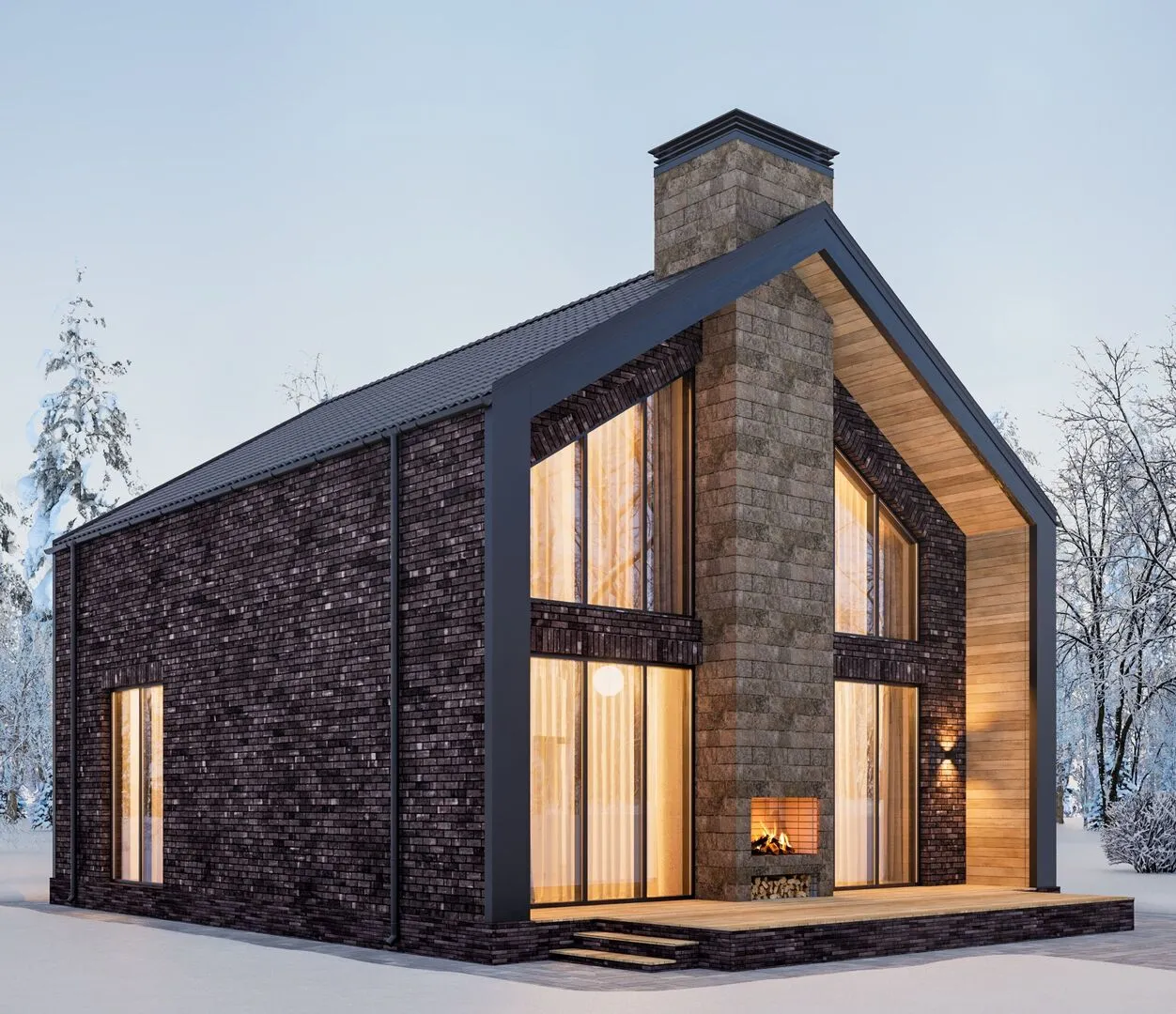Двухэтажный дом с камином на террасе БРАИТ-41