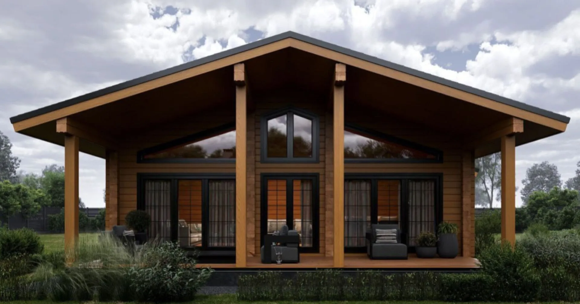 Одноэтажный дом в классическом стиле 