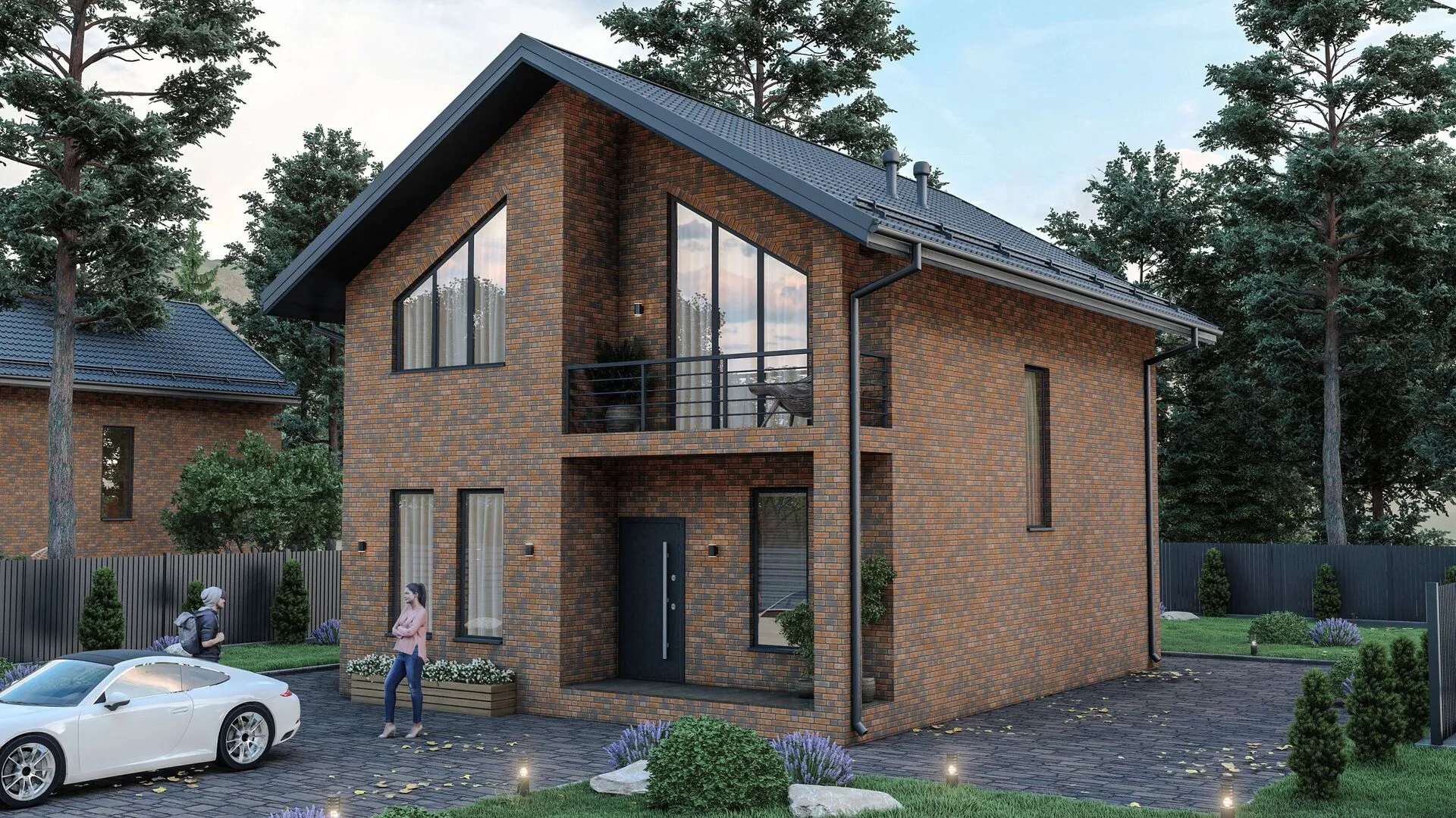 Загородный двухэтажный дом с облицовочным кирпичом