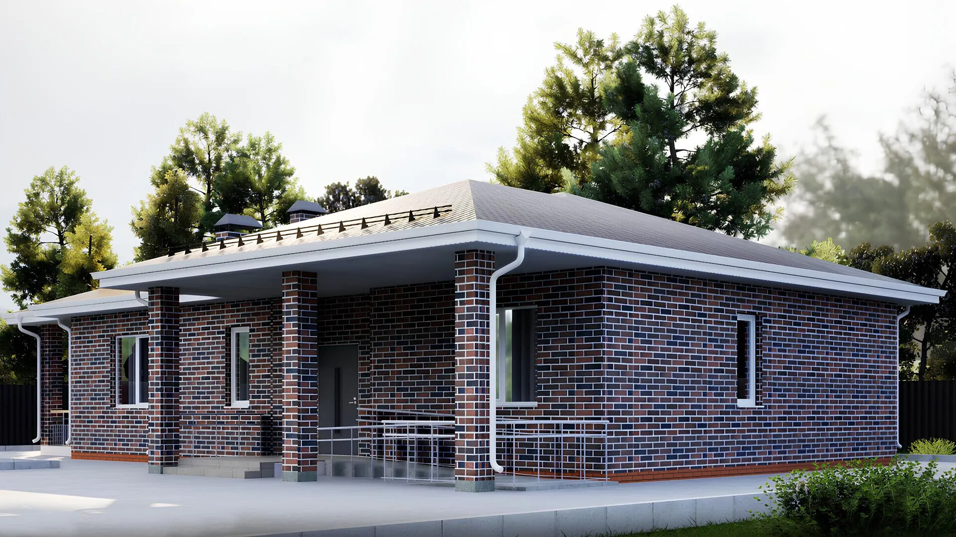 Одноэтажный кирпичный дом 