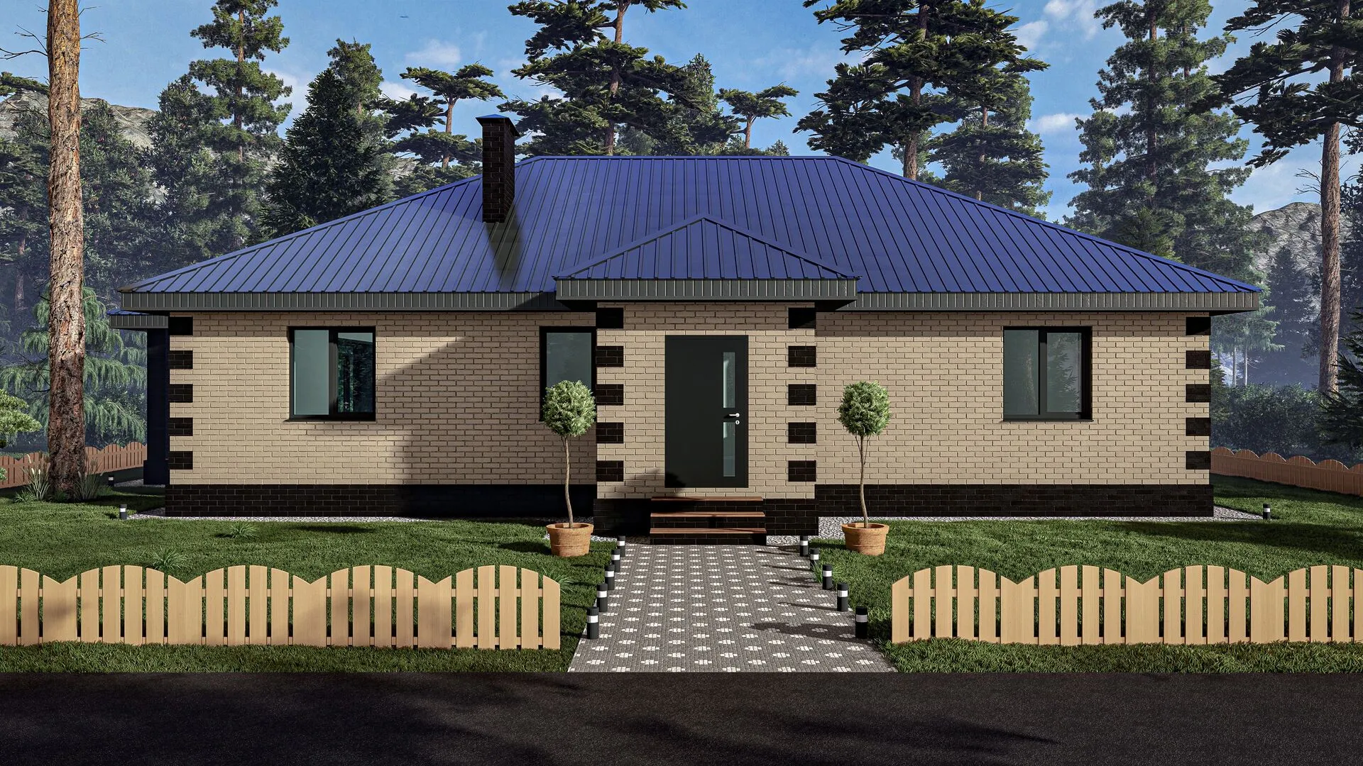 Большой кирпичный дом с террасей