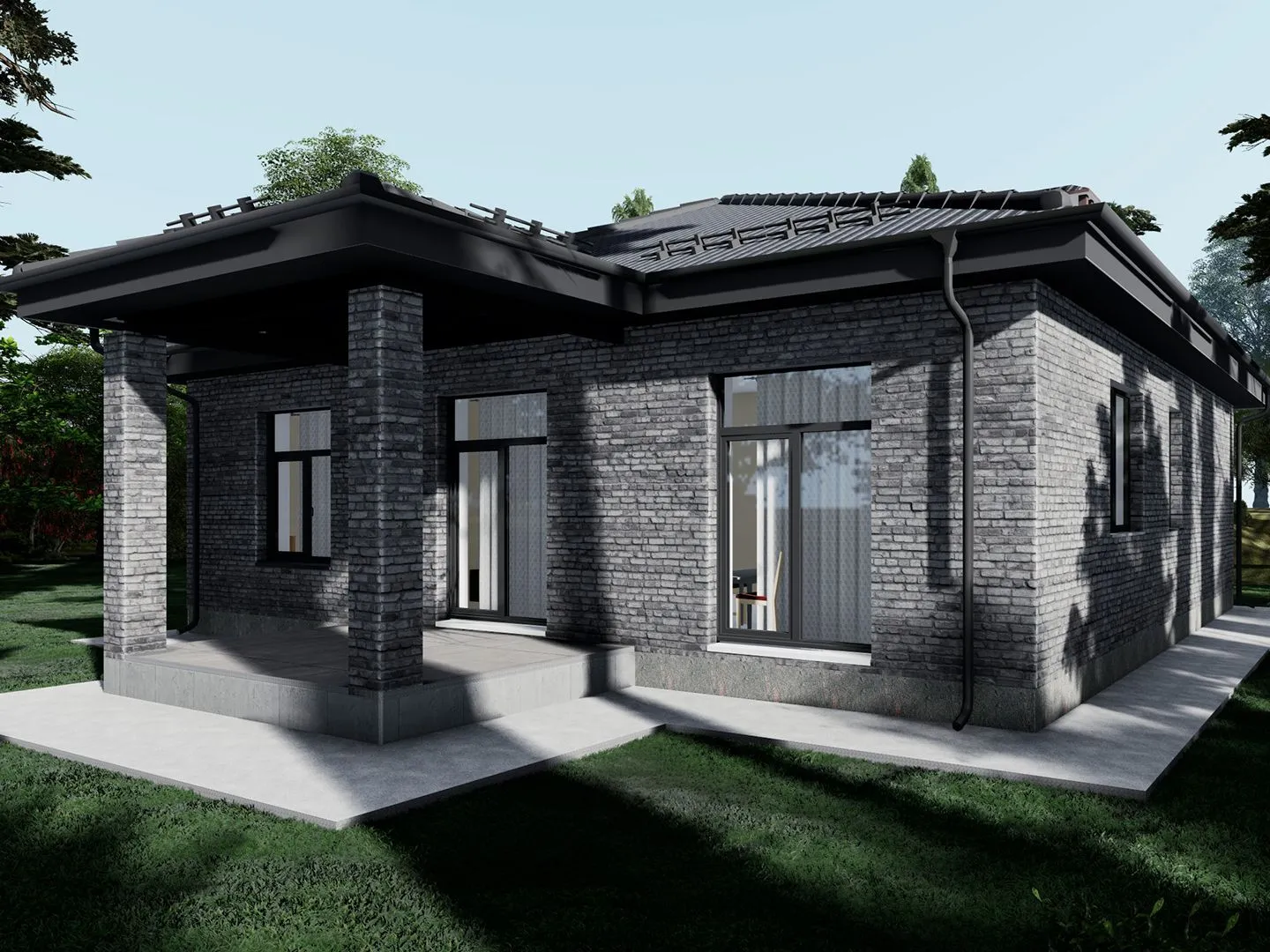 Одноэтажный дом с крыльцом и террасой Family-108