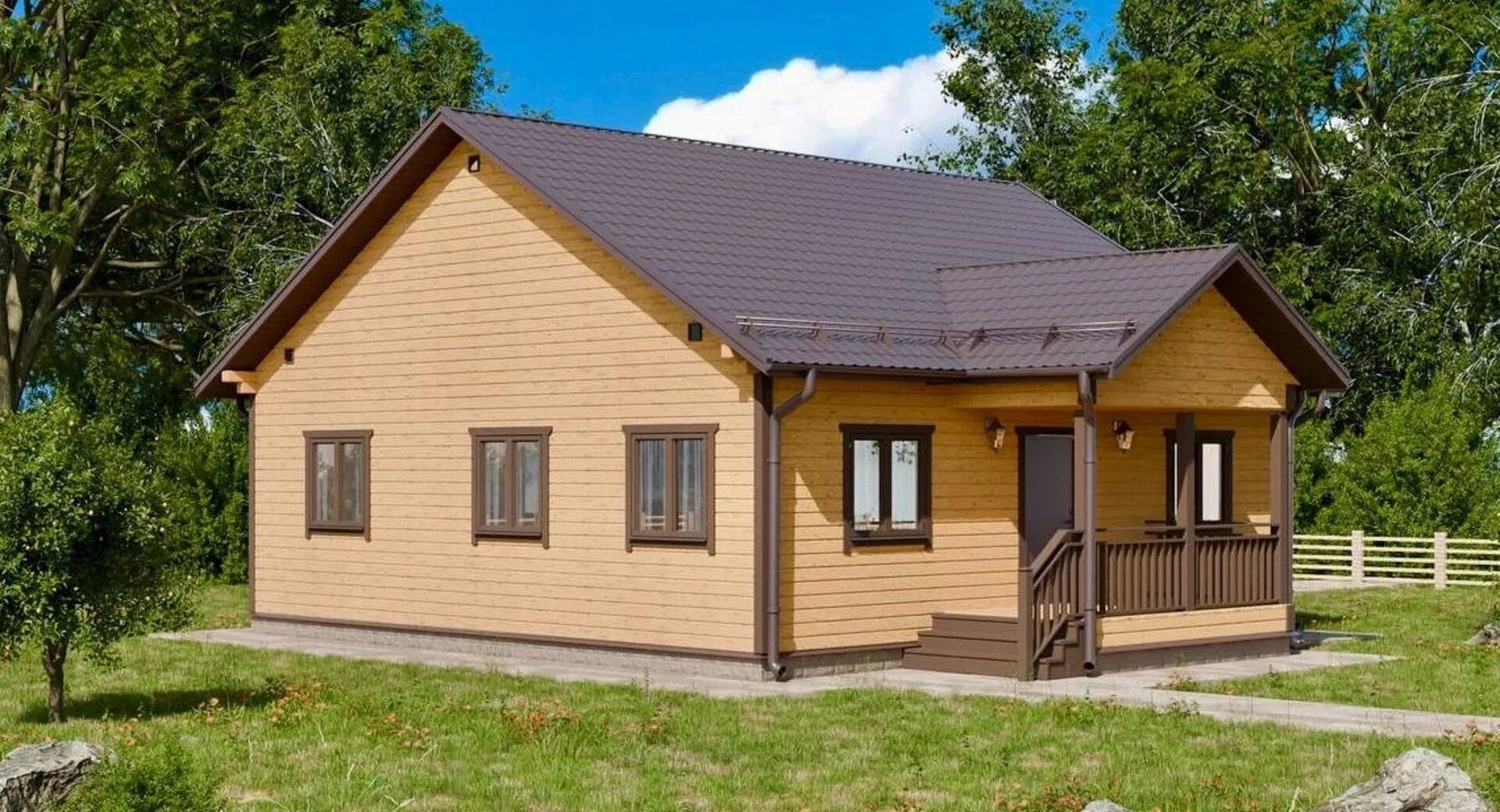 Одноэтажный дом из бруса СЕМЕЙНЫЙ