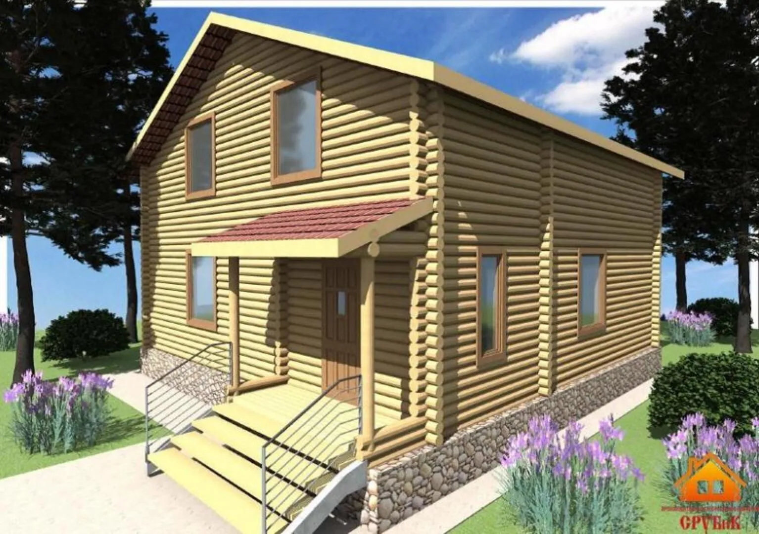 Двухэтажный дом из бревна