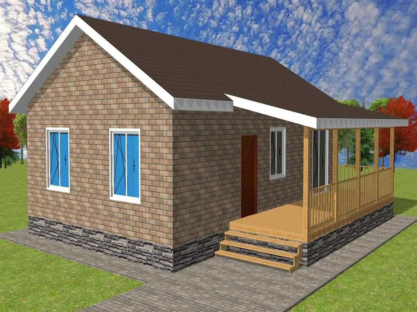 Одноэтажный дом с террасой 