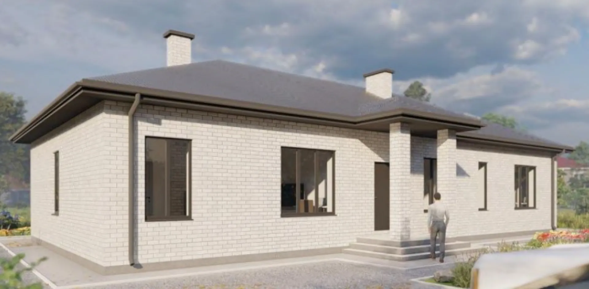 NODO-150. Одноэтажный дом с крыльцом и террасой