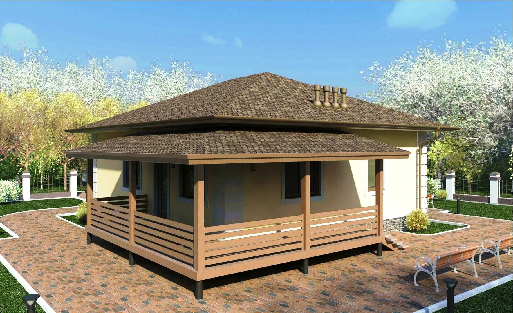 Одноэтажный дом с террасой ЦН-117