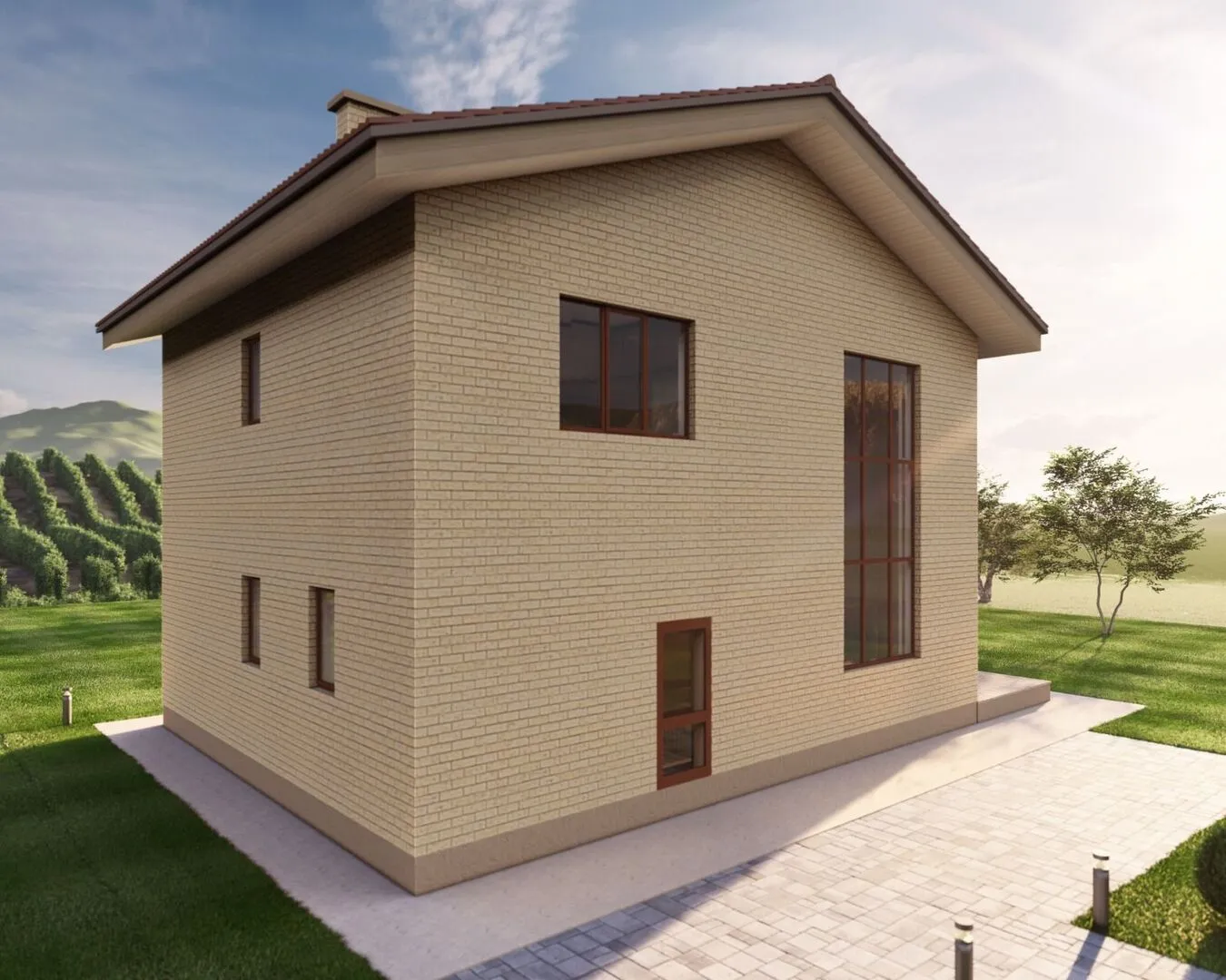 Двухэтажный дом с панорамными окнами ПС-141