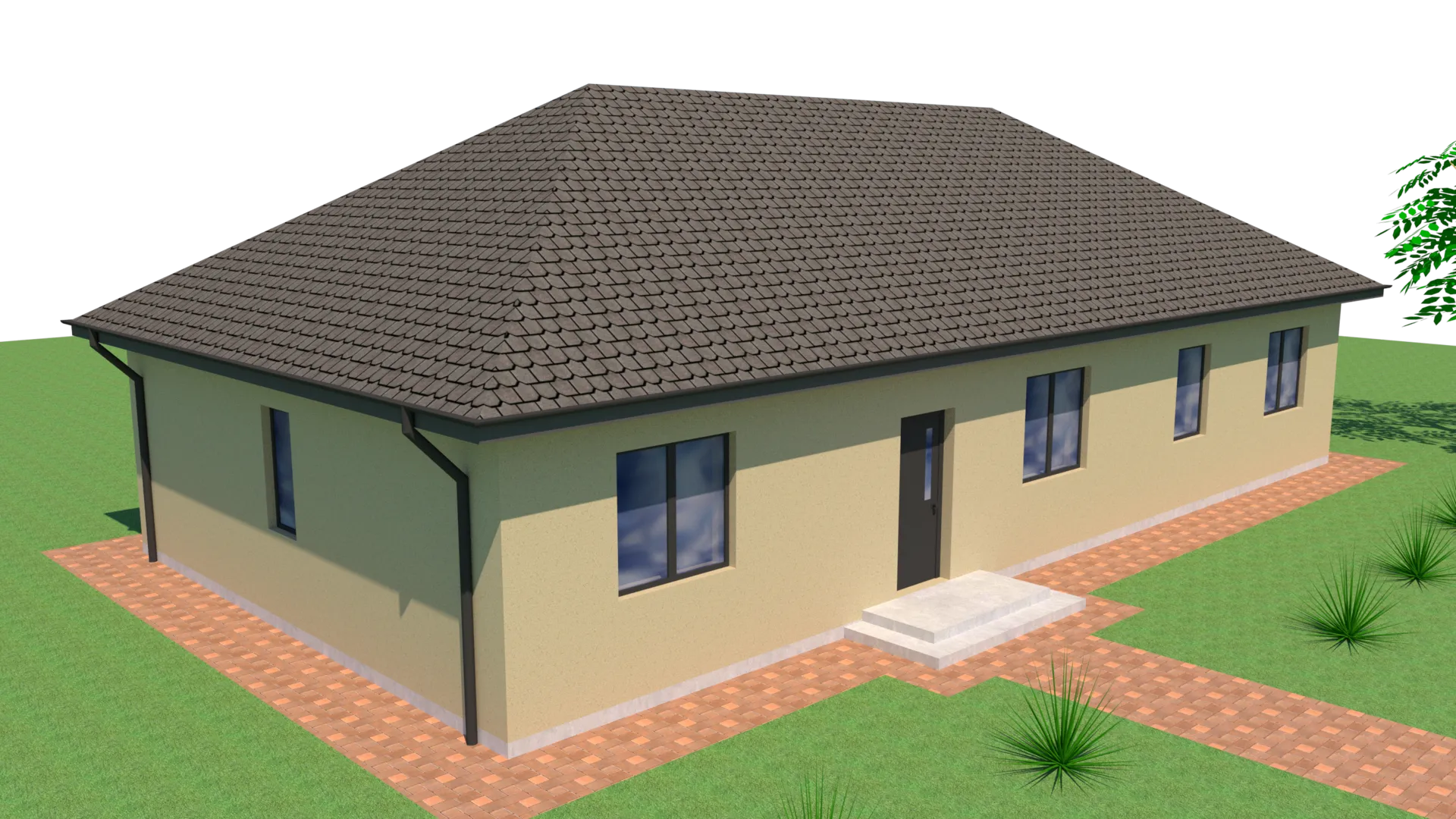 Современный одноэтажный дом KV-04-01 с террасой