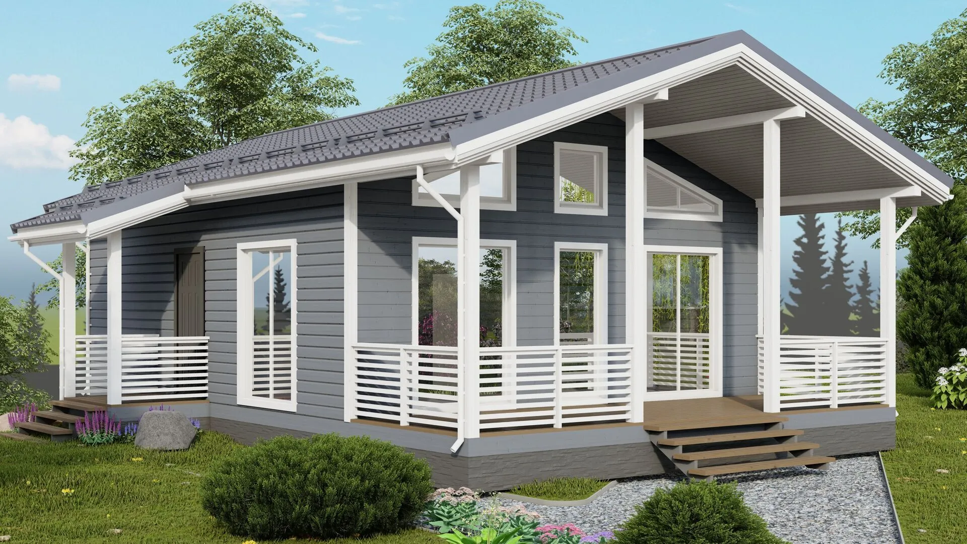 Одноэтажный дом с зоной второго света К-48 (2 спальни)