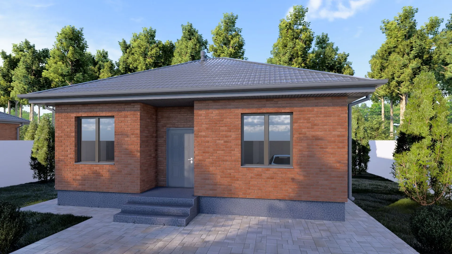 Одноэтажный кирпичный дом LITTLE - 78 m2 (Красный облицовочный кирпич)