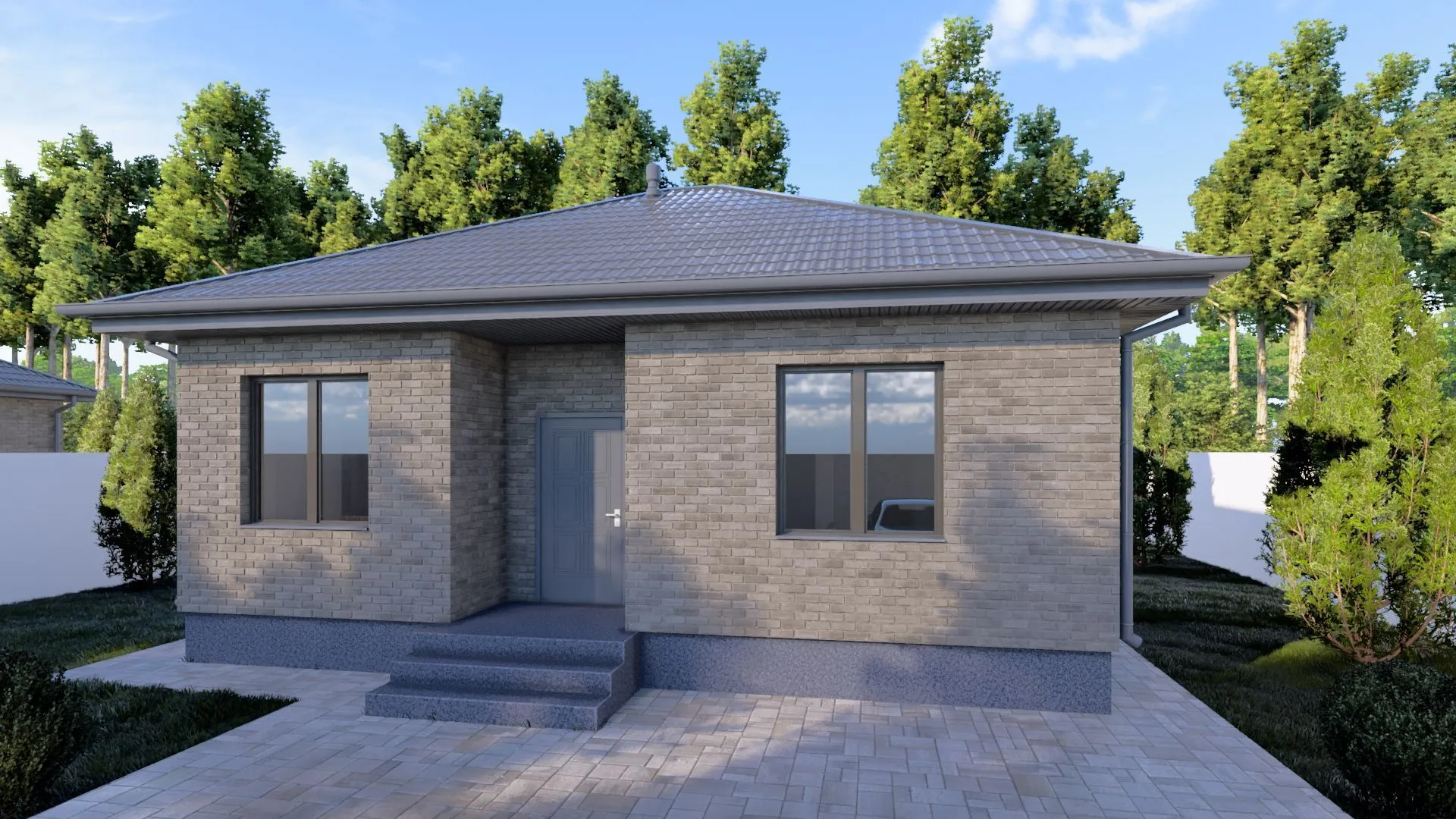 Одноэтажный кирпичный дом LITTLE - 78 m2 (Серый облицовочный кирпич)