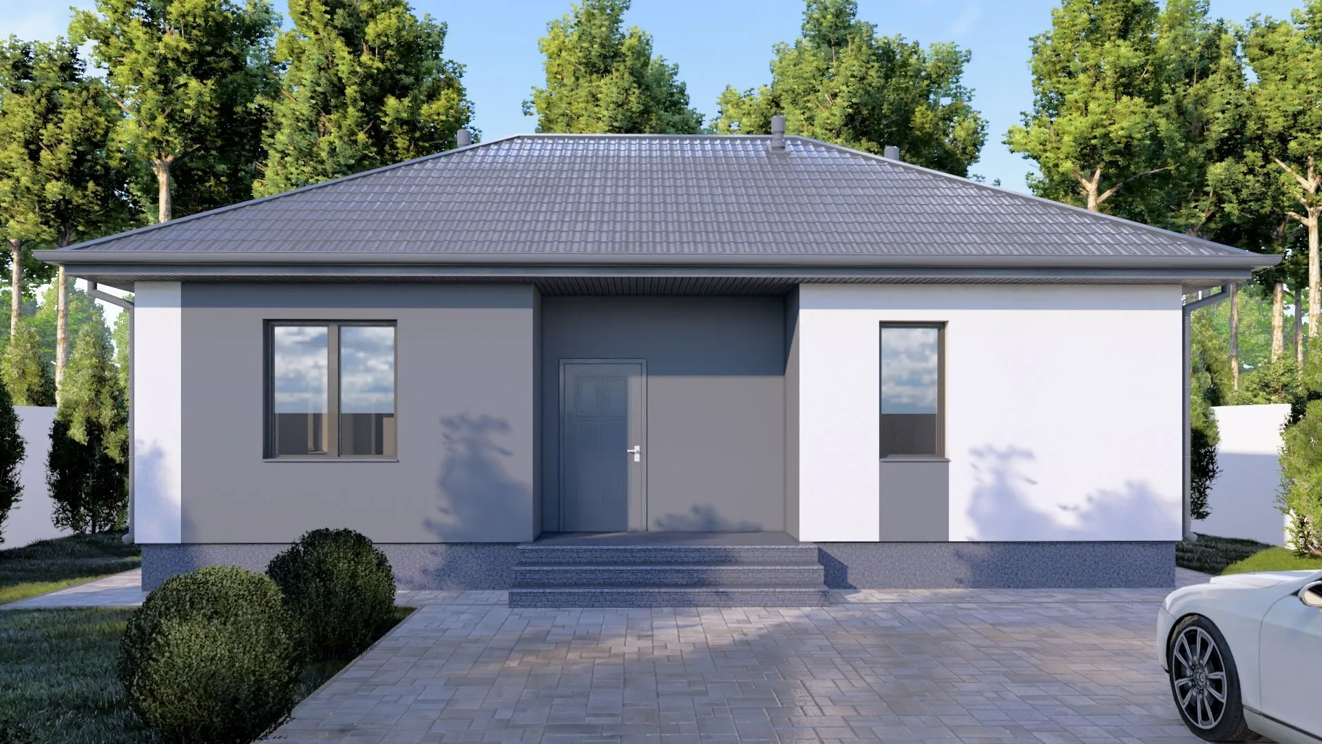 Одноэтажный кирпичный дом MIDDLE - 87 m2 (Декоративная штукатурка)