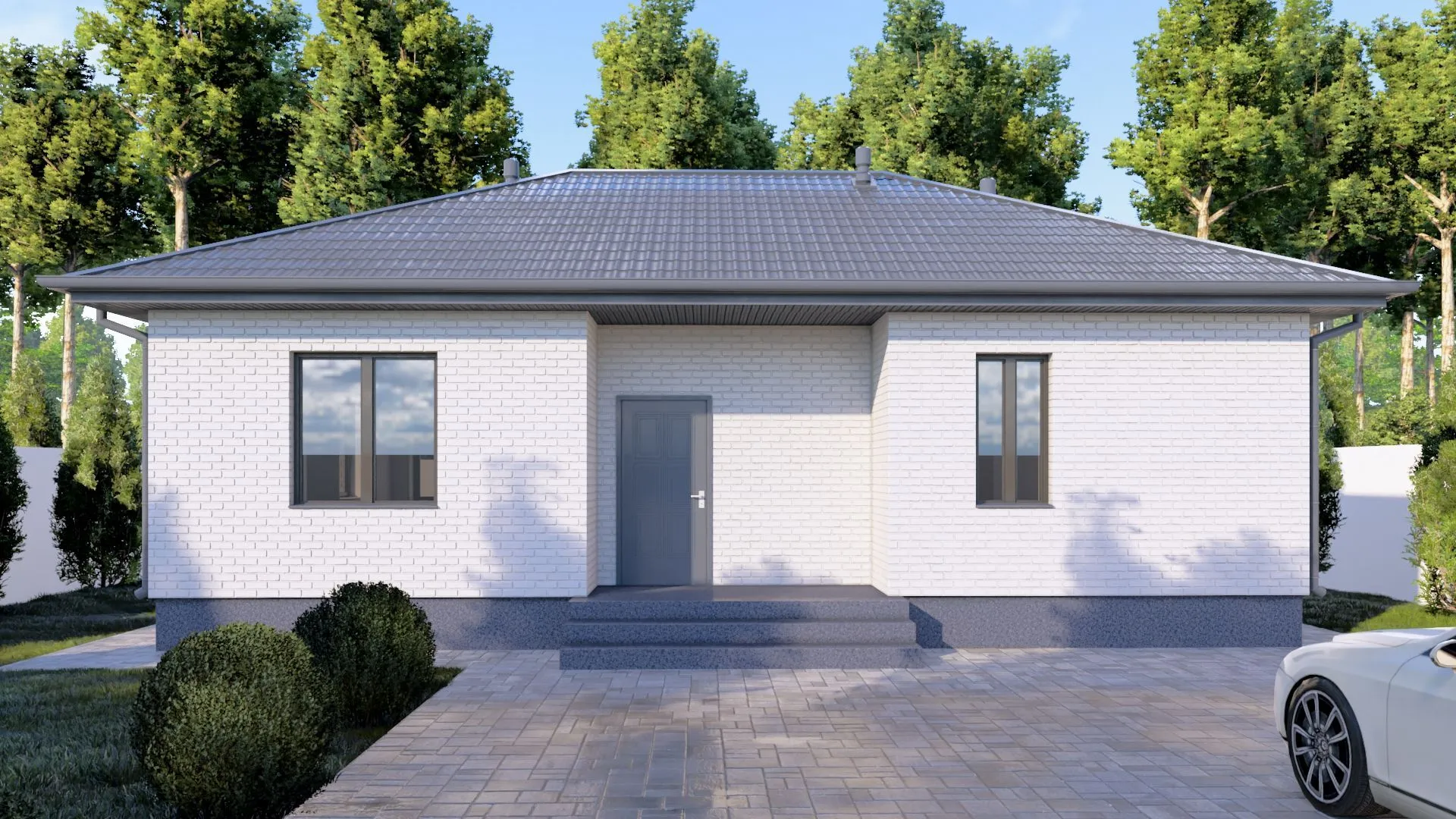 Одноэтажный кирпичный дом MIDDLE - 87 m2 (Белый облицовочный кирпич)
