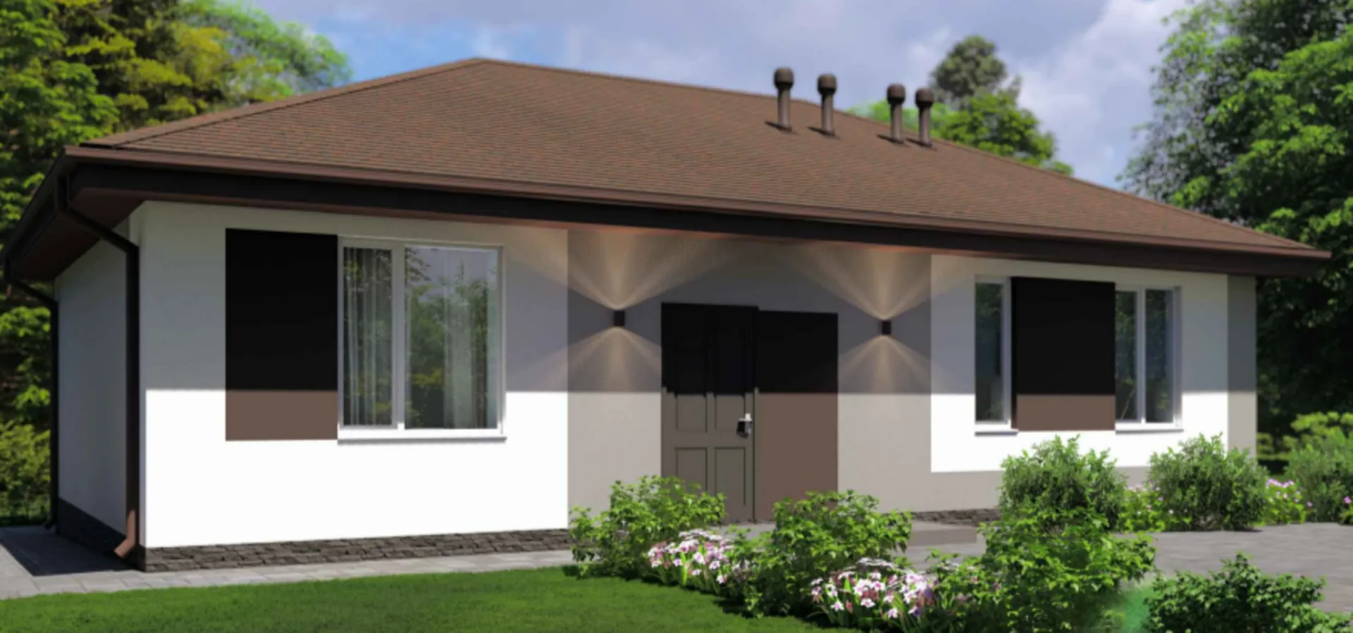 Одноэтажный дом в традиционном стиле