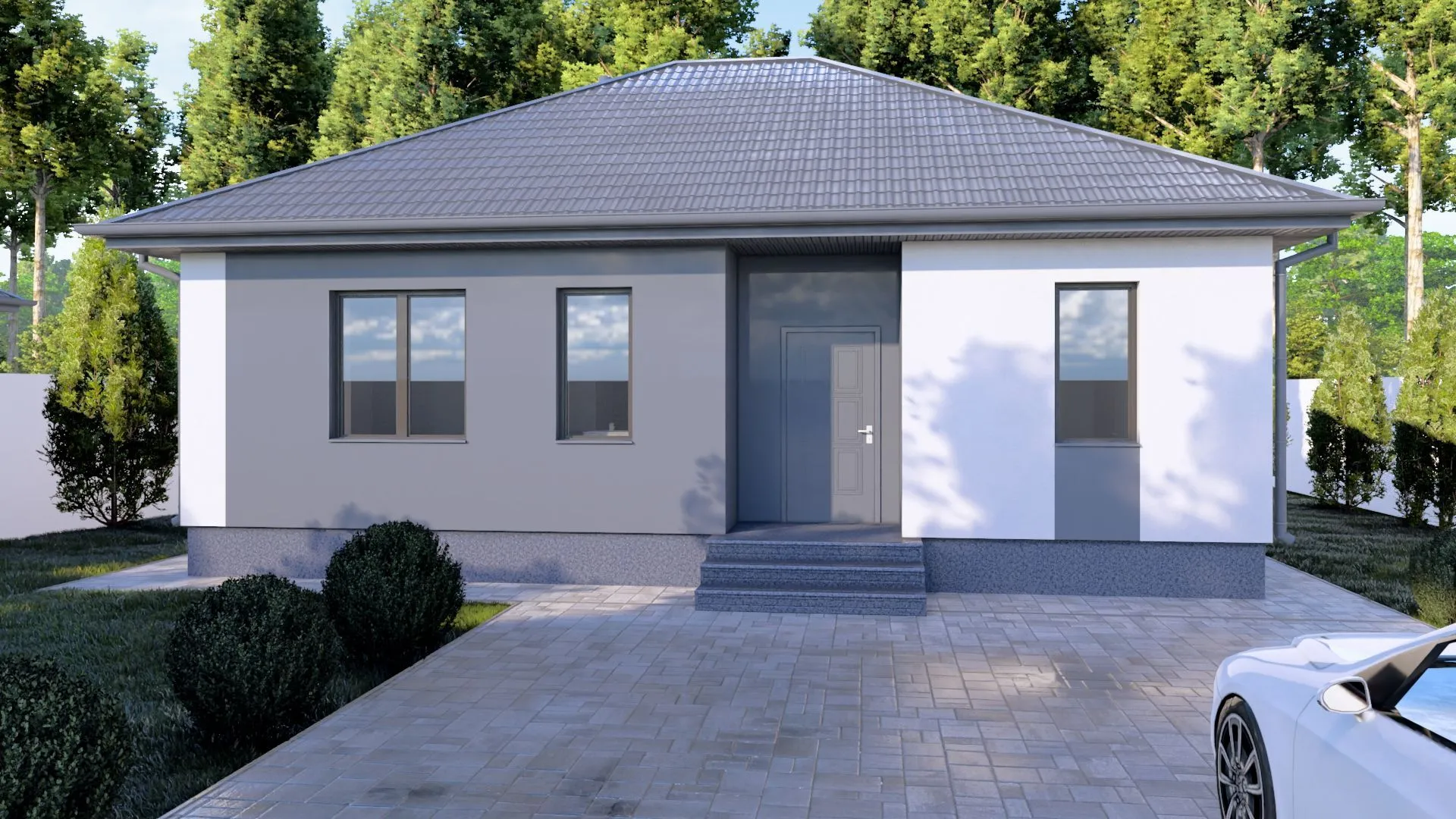 Одноэтажный кирпичный дом STANDART - 99 m2 (Декоративная штукатурка)