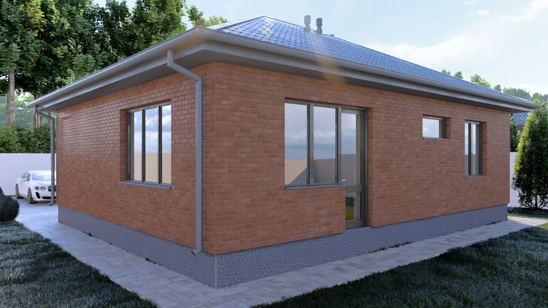 Одноэтажный кирпичный дом STANDART - 99 m2 Красный облицовочный кирпич