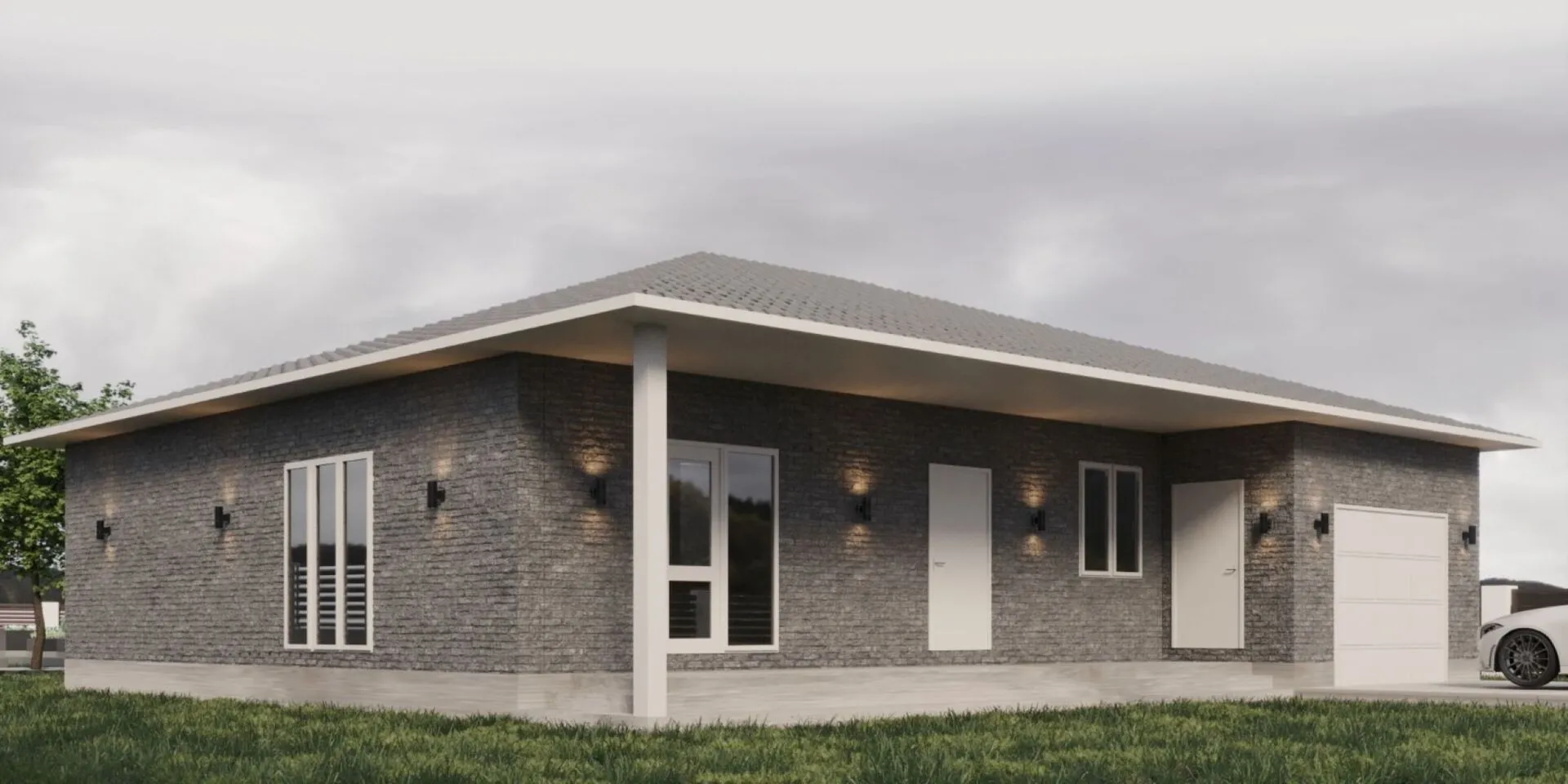 Одноэтажный дом из газоблока с гаражом