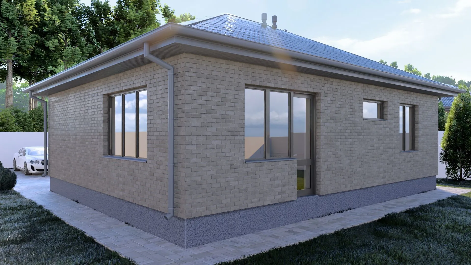 Одноэтажный кирпичный дом STANDART - 99 m2 (Серый облицовочный кирпич)