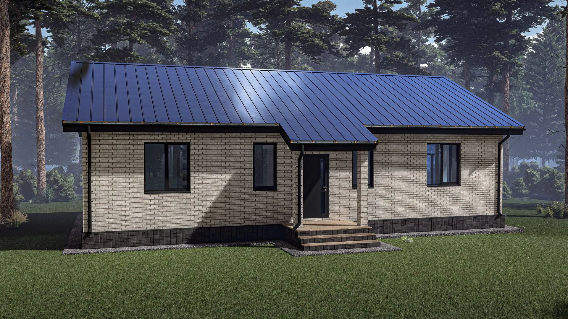 Кирпичный дом с панорамными окнами