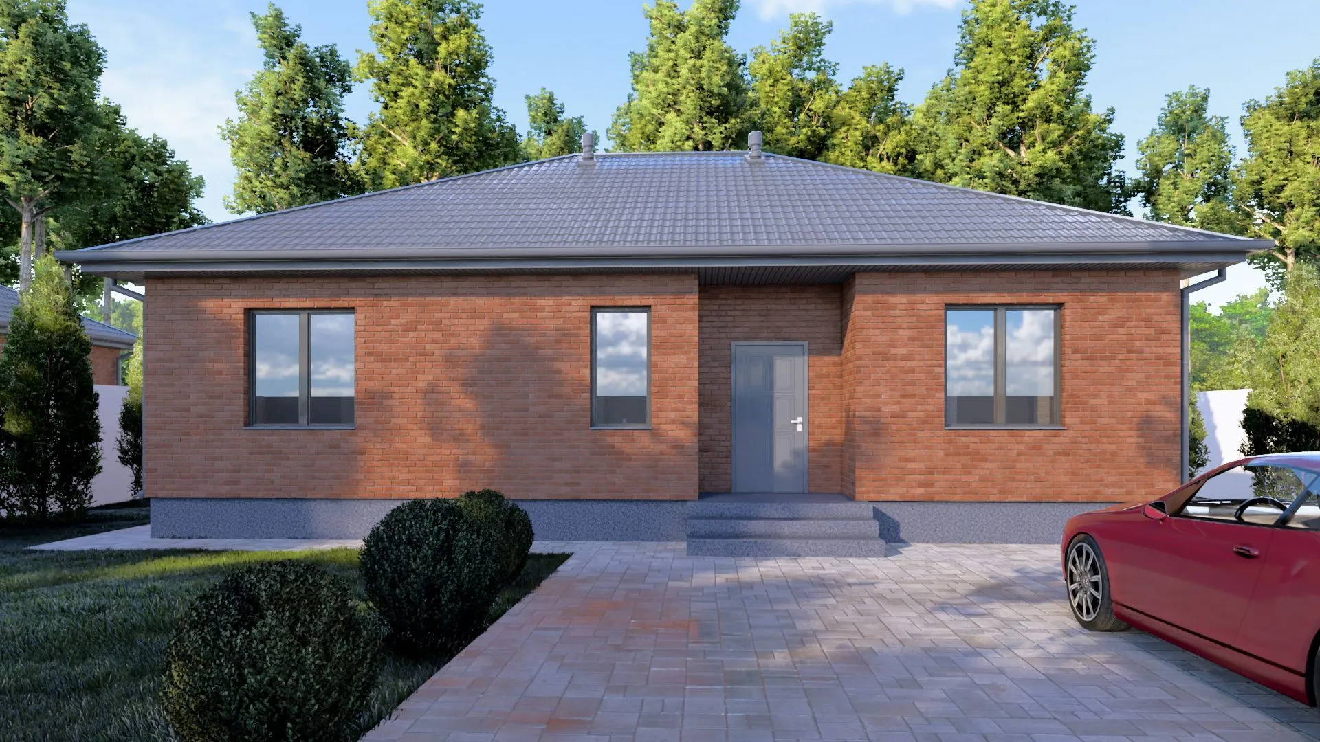 Одноэтажный кирпичный дом BUSINESS - 131m2 Красный облицовочный кирпич
