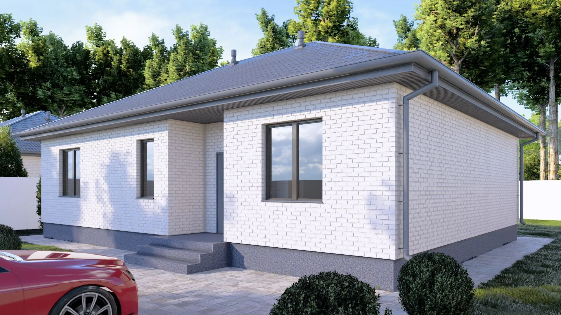 Одноэтажный кирпичный дом BUSINESS - 131 m2 Белый облицовочный кирпич