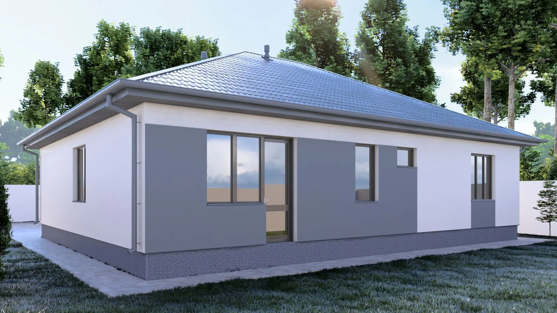 Одноэтажный кирпичный дом PREMIUM - 158 m2 (Декоративная штукатурка)