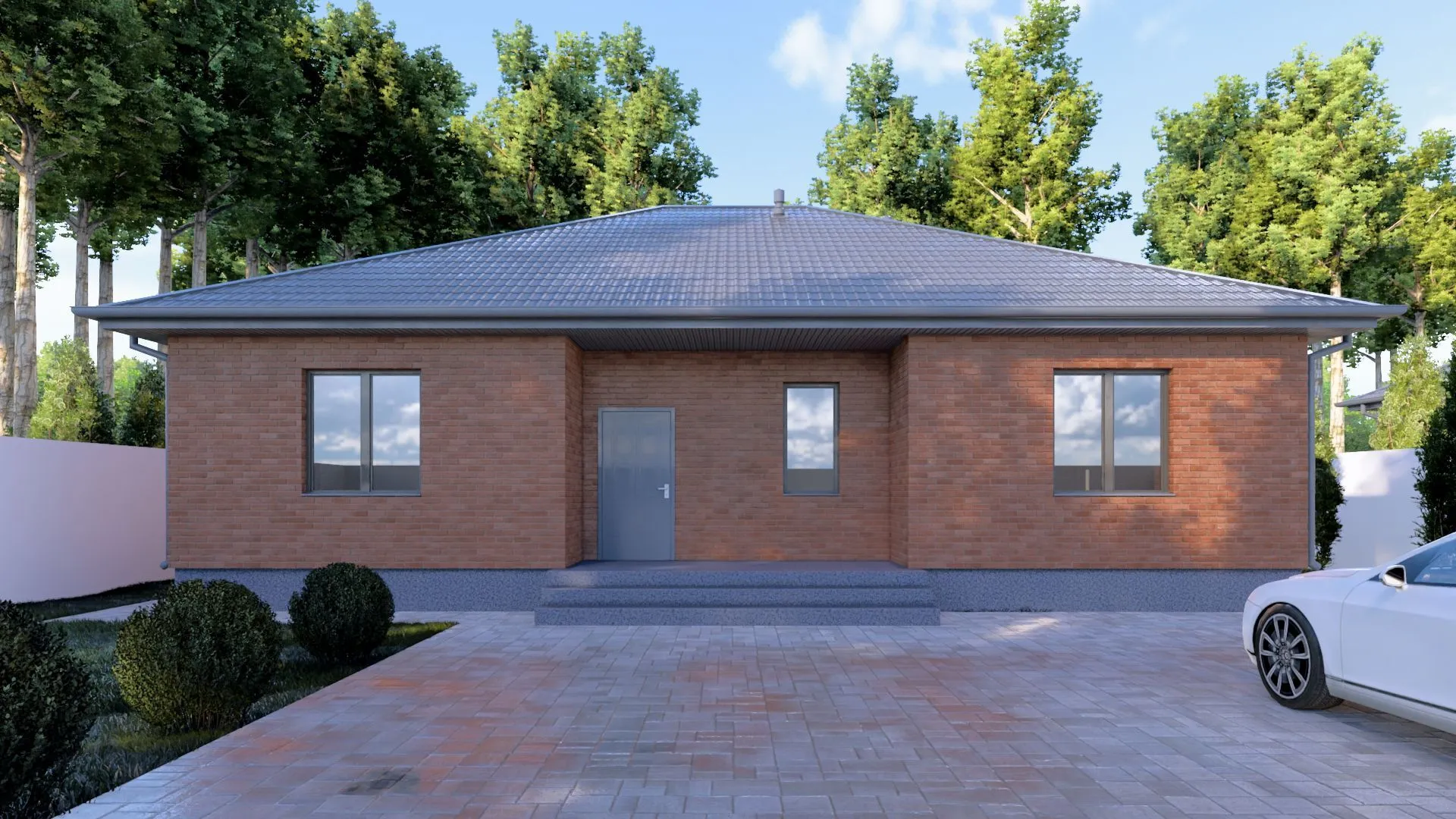 Одноэтажный кирпичный дом PREMIUM - 158 m2 Красный облицовочный кирпич