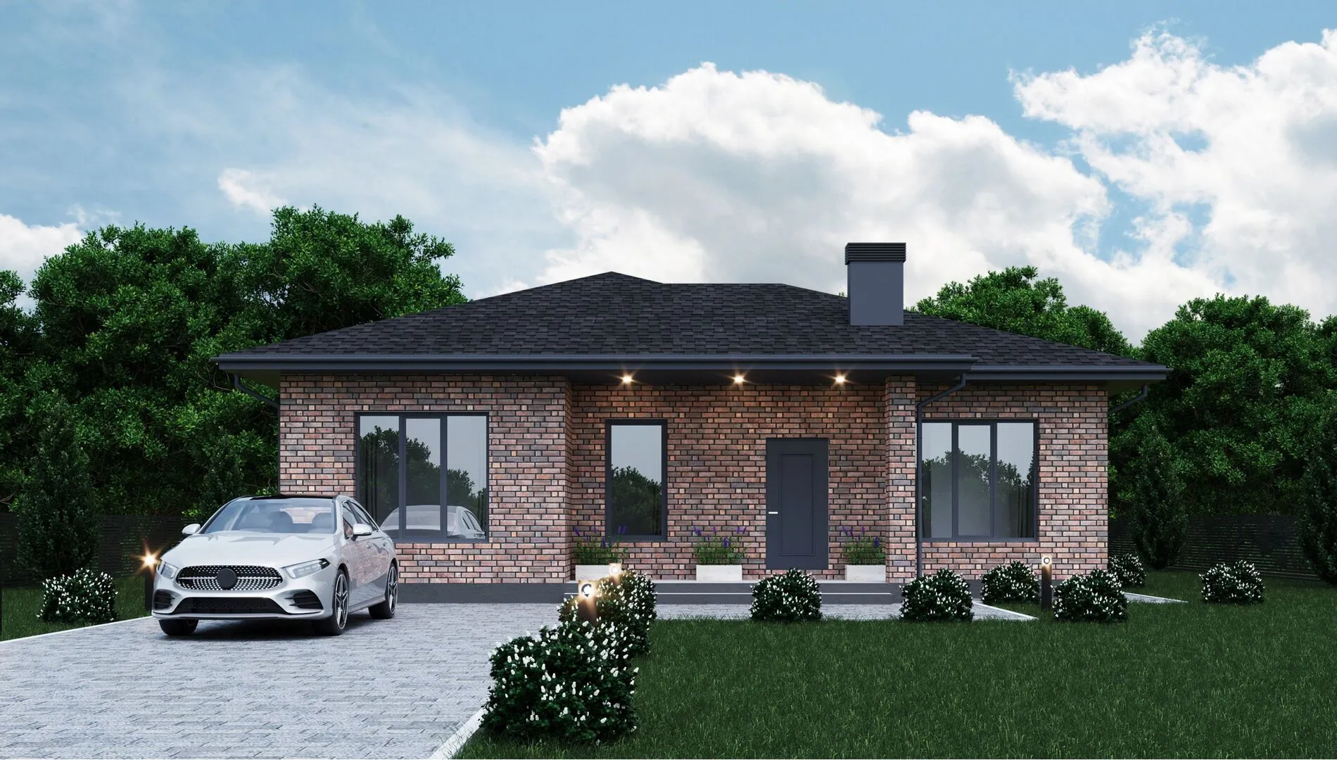 Одноэтажный загородный дом 