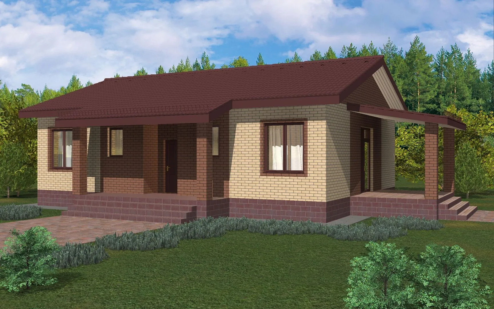 Одноэтажный загородный дом с террасой Д-2024-97