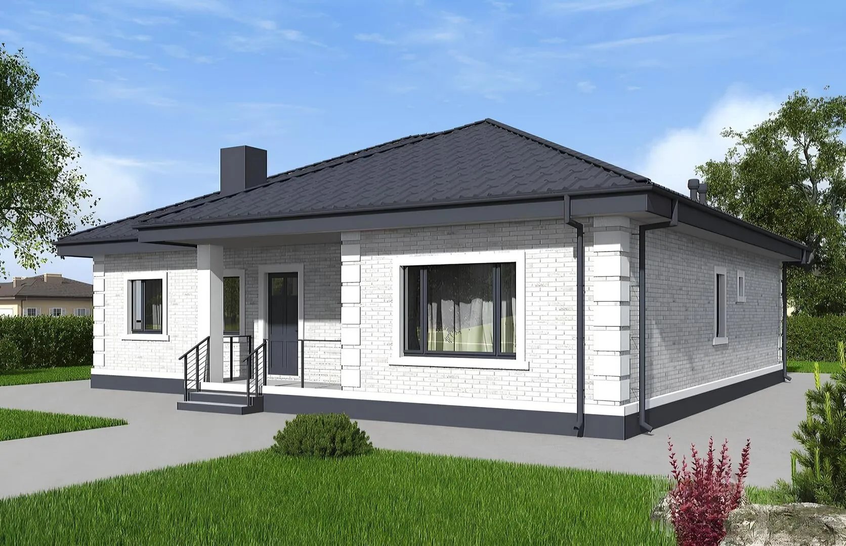 Одноэтажный дом с тремя спальнями и гостиной с выходом на террасу