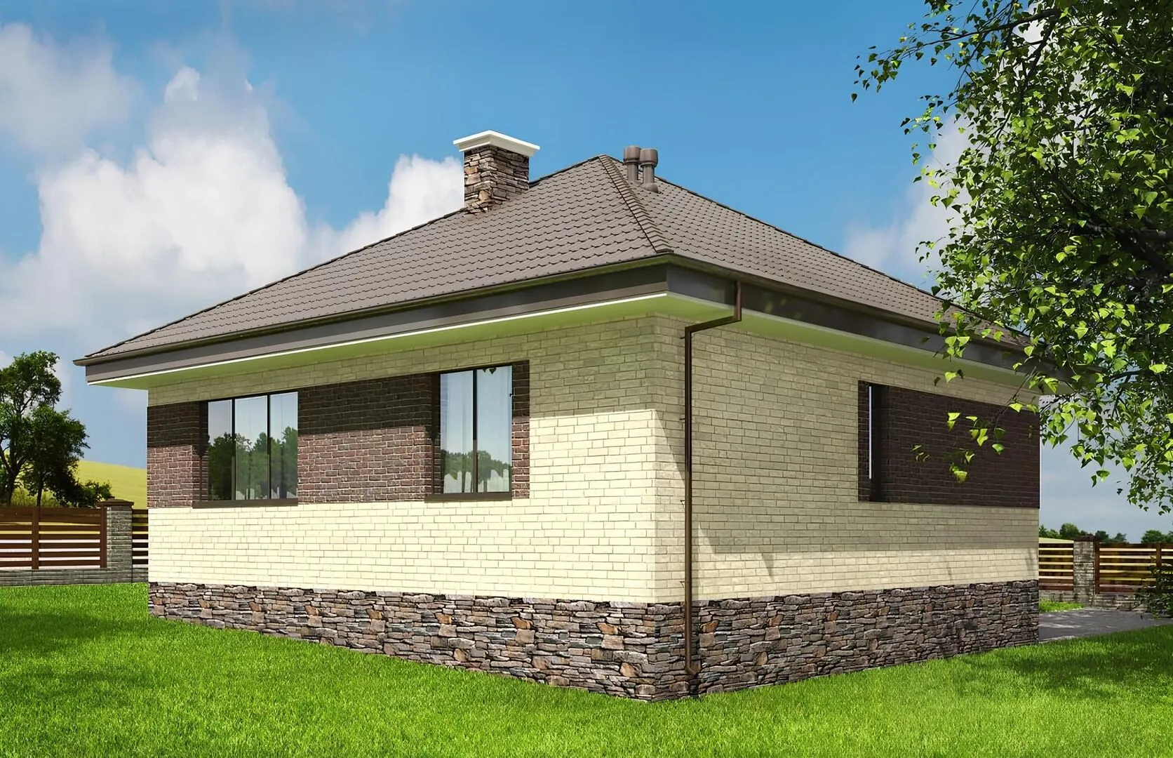 Одноэтажный дом с крыльцом