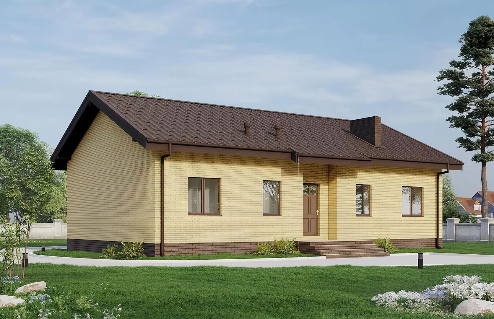 Одноэтажный дом с тремя спальнями и террасой