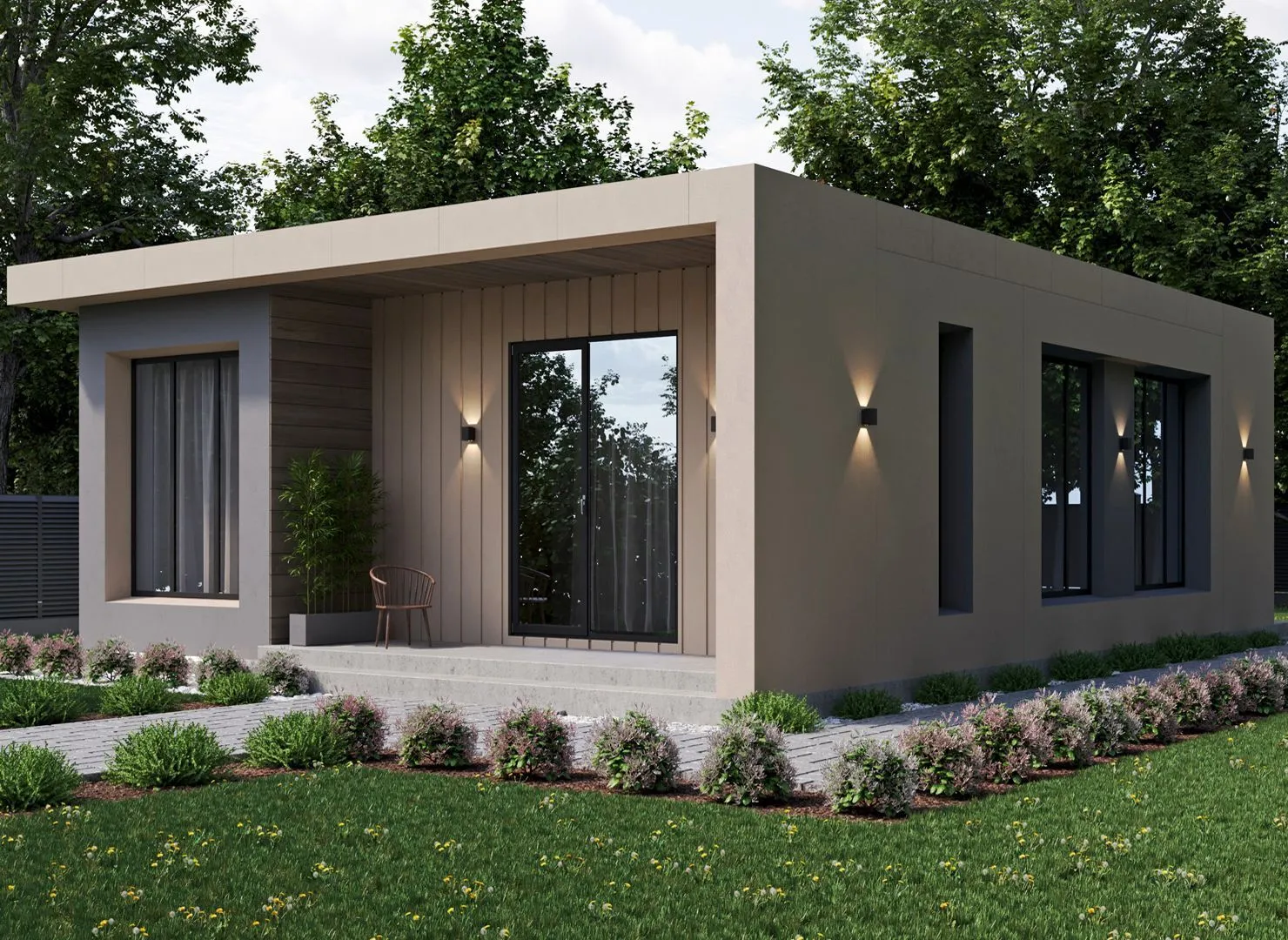 Современный дом с 2-мя спальнями и террасой