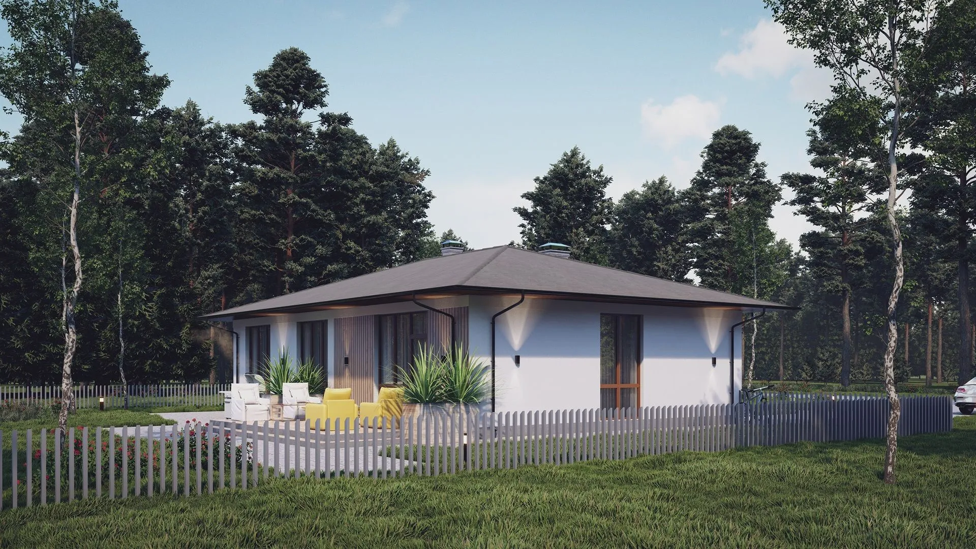 Одноэтажный жилой дом СВ-130 в декоративной штукатурке