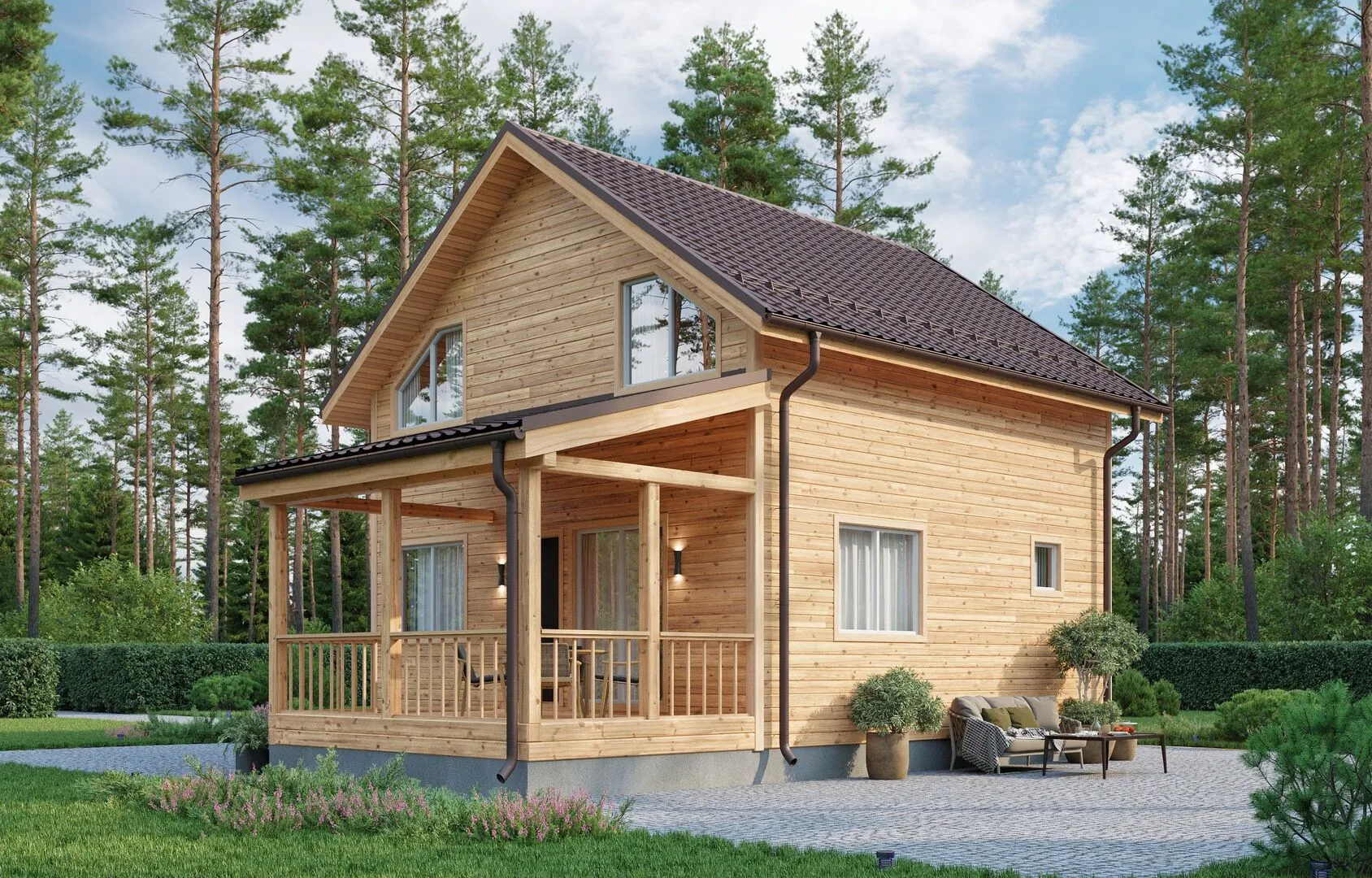 Проект «ДК-23». Каркасный дом 1,5 эт. 8,5х10 с балконом