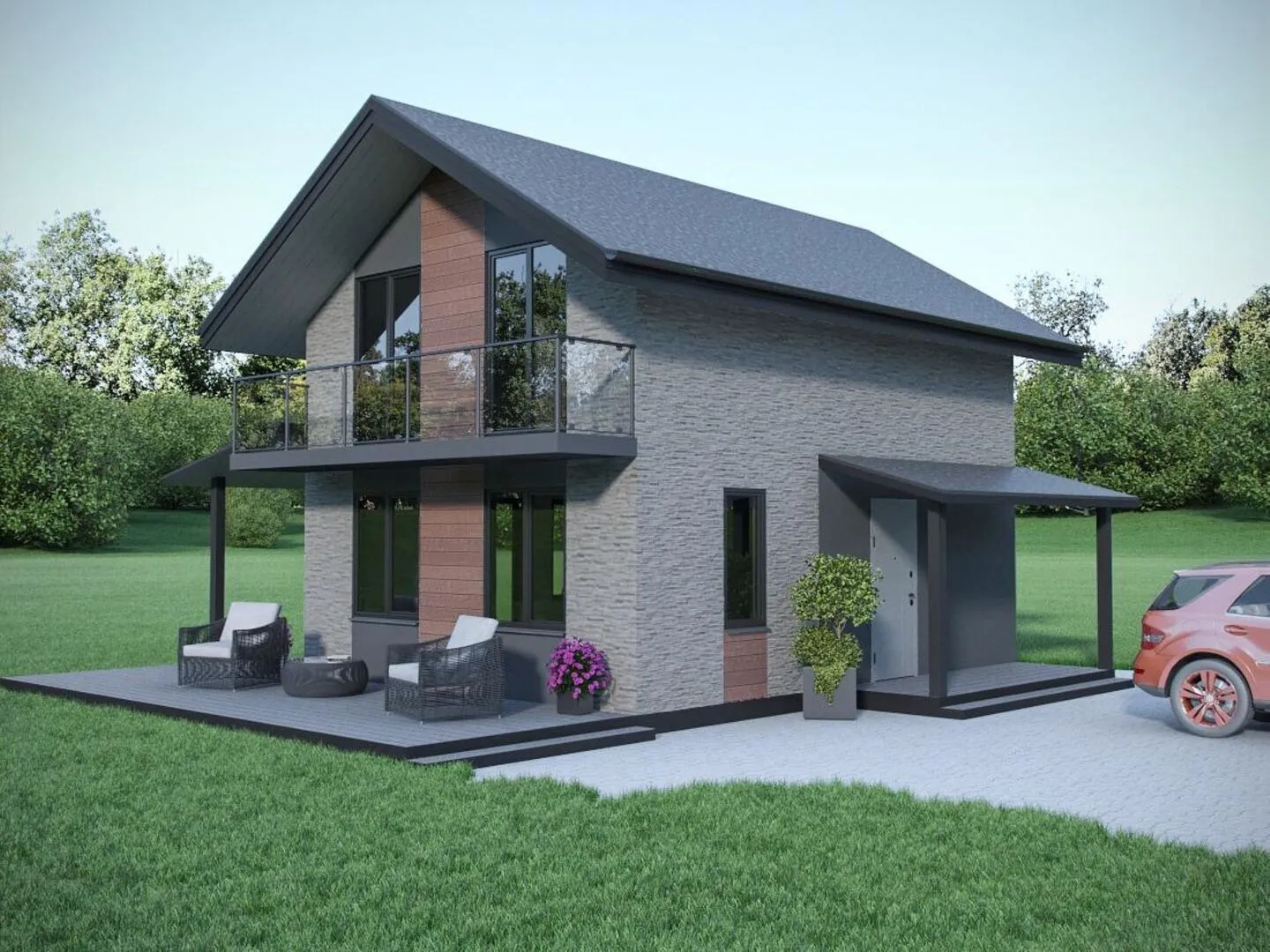 Двухэтажный дом с террасой 